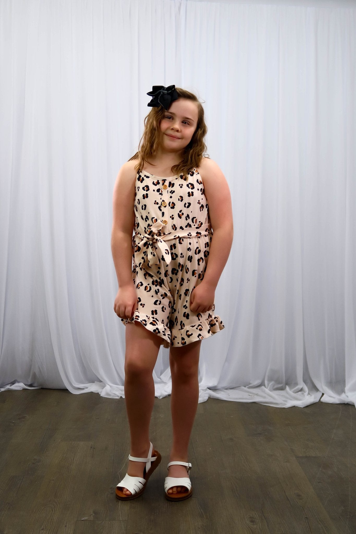 Petal Peach Leopard Tie Romper - Marie Nicole Clothing