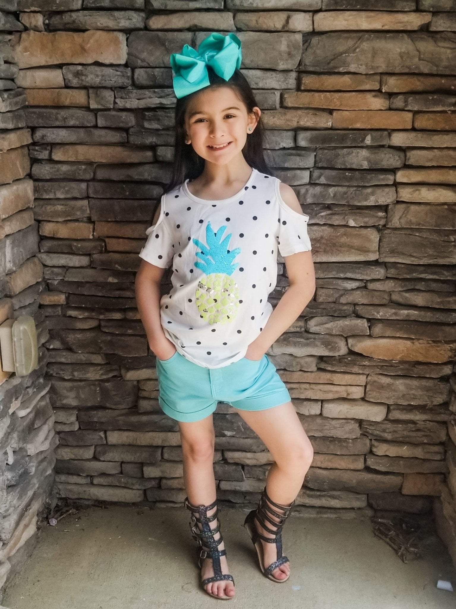 Pineapple Polka Dot Top & Shorts Outfit - Marie Nicole Clothing