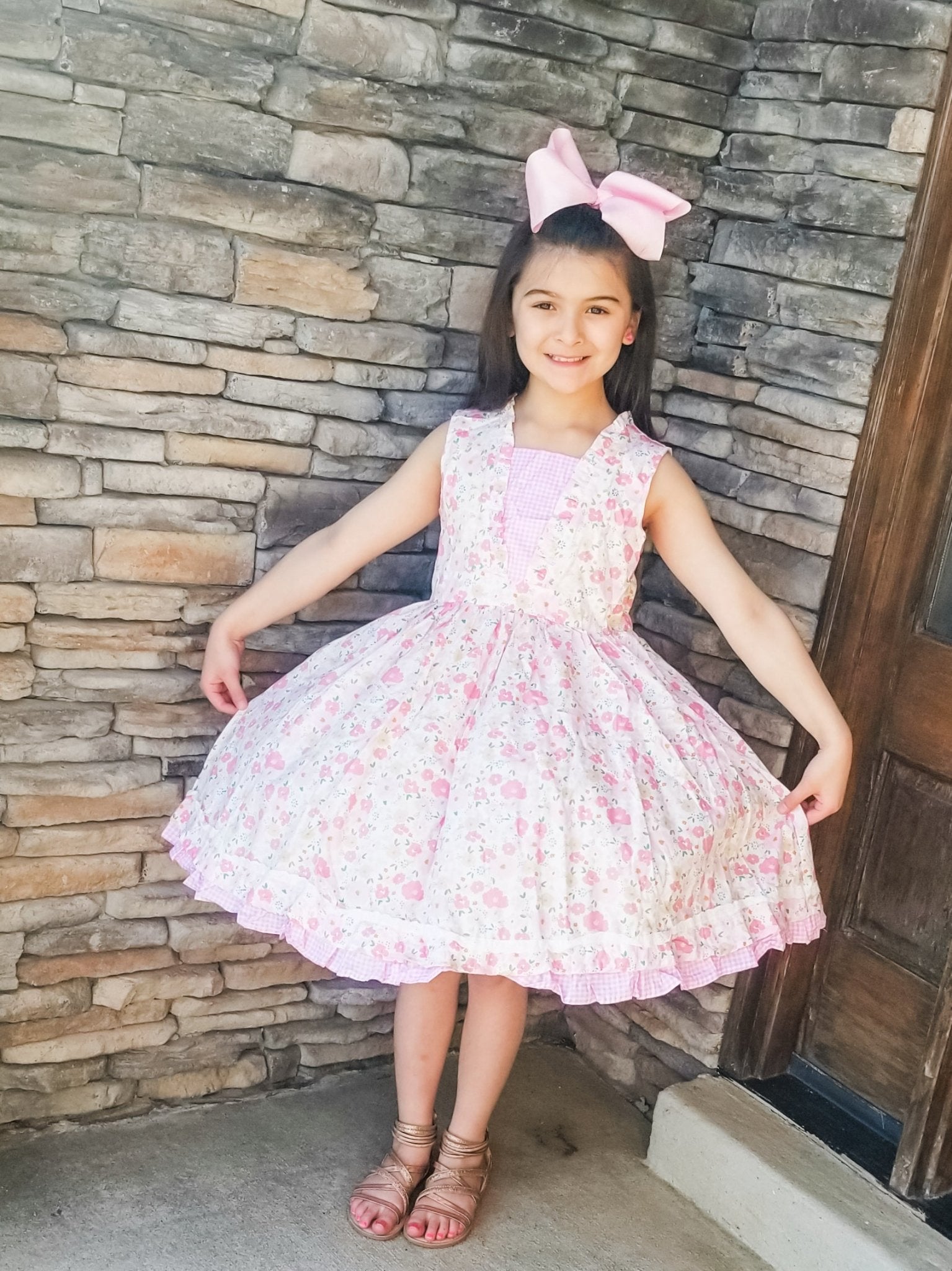 Pink Check Floral Dress - Marie Nicole Clothing