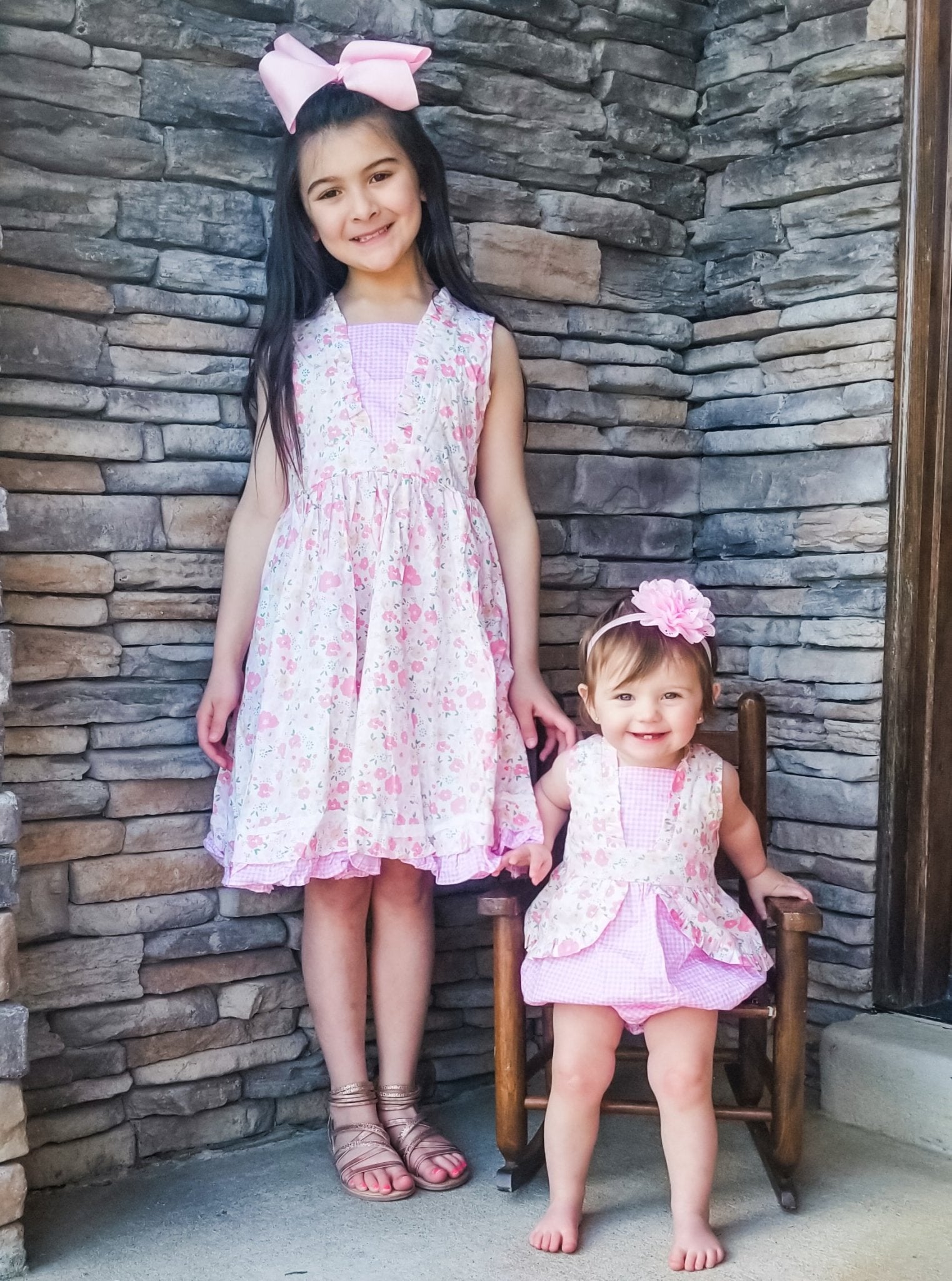 Pink Check Floral Dress - Marie Nicole Clothing