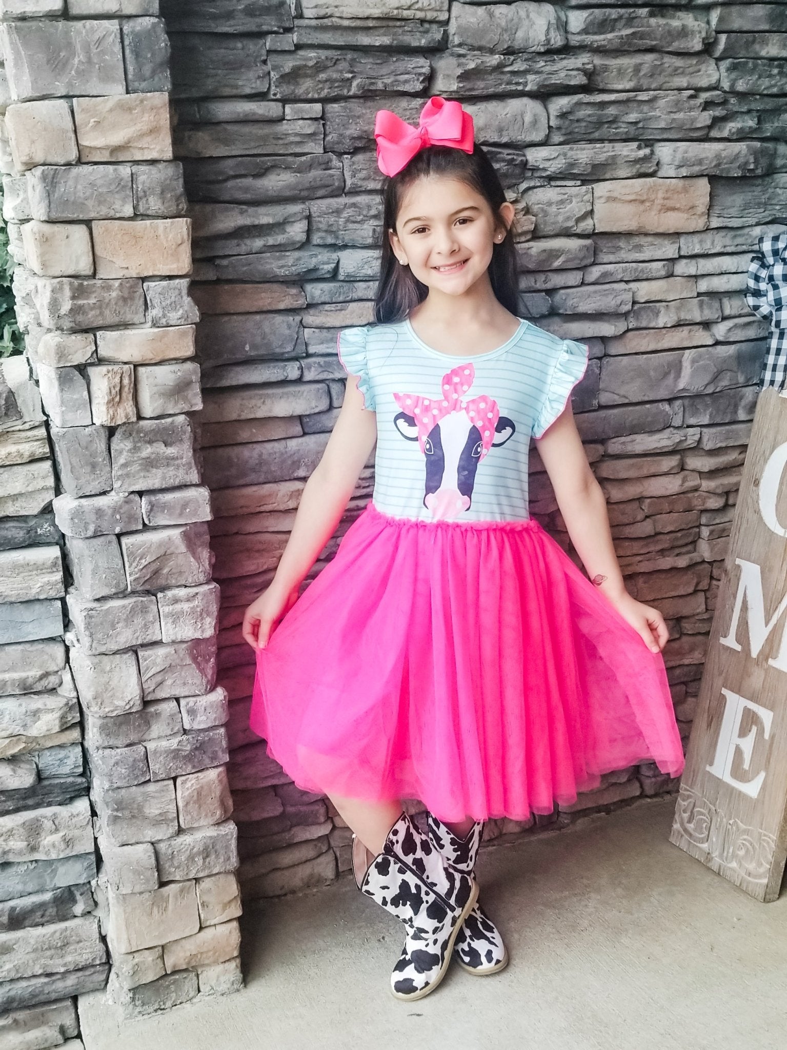 Pink Cow Tulle Dress - Marie Nicole Clothing