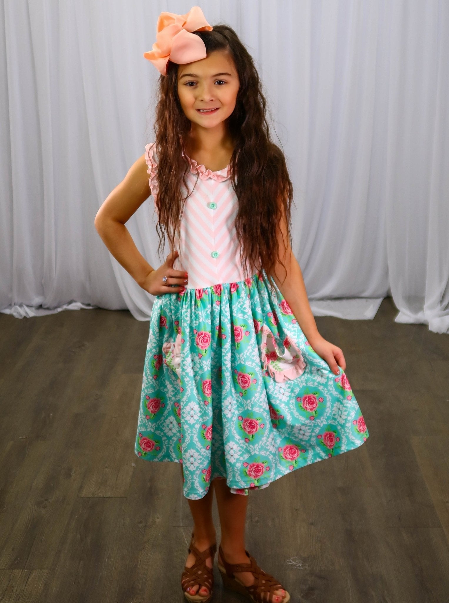 Pink & Blue Ruffle Tank Dress - Marie Nicole Clothing