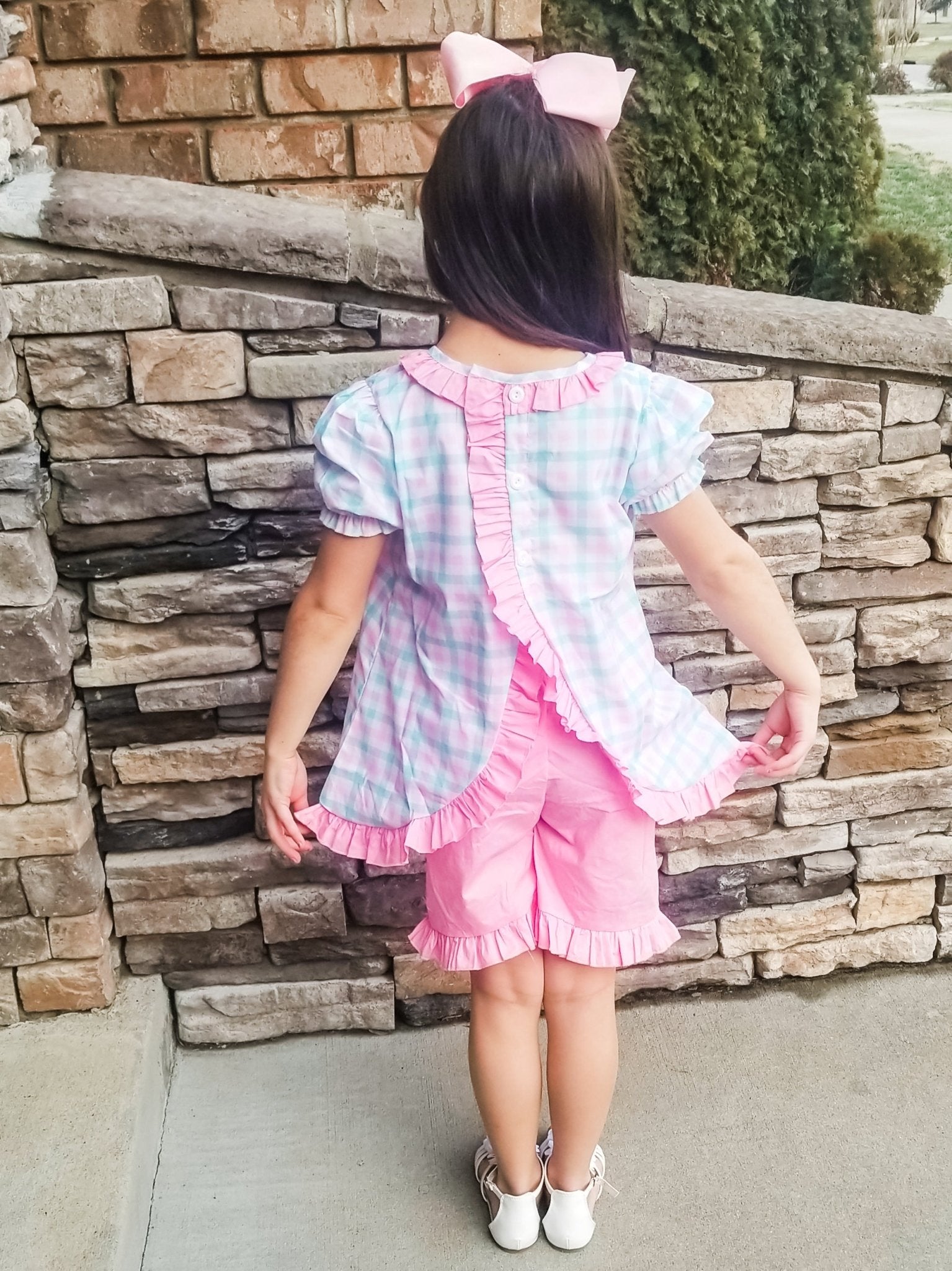 Pinky Check Bunny Ruffle Outfit - Marie Nicole Clothing