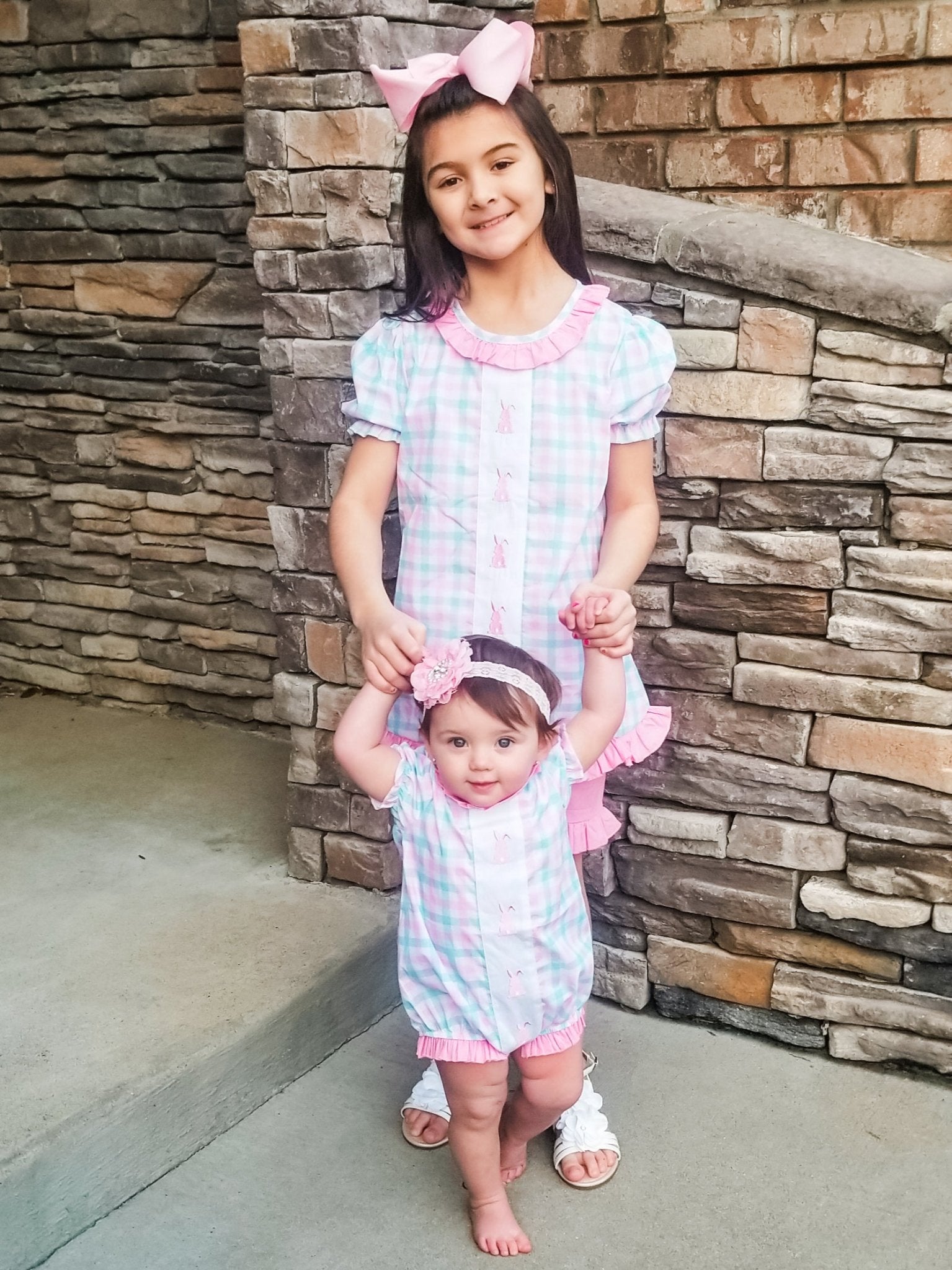 Pinky Check Bunny Ruffle Outfit - Marie Nicole Clothing