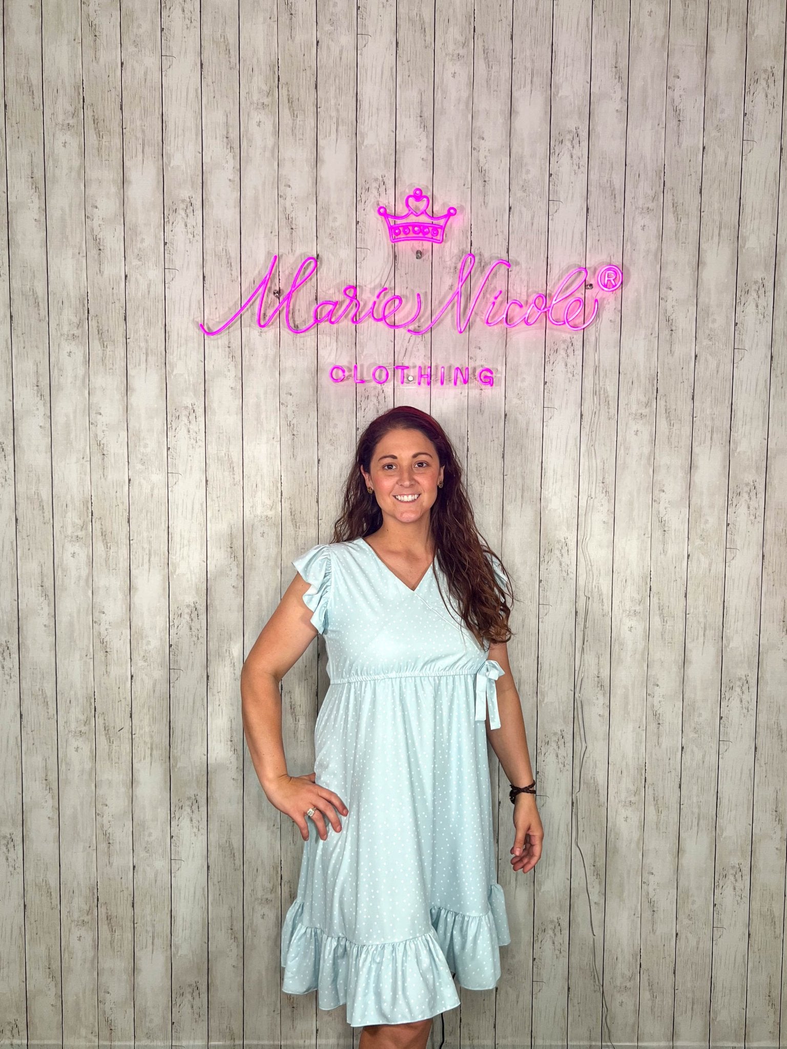Mom & Me Polka Dotted Powder Blue Ruffle Dress - Marie Nicole Clothing