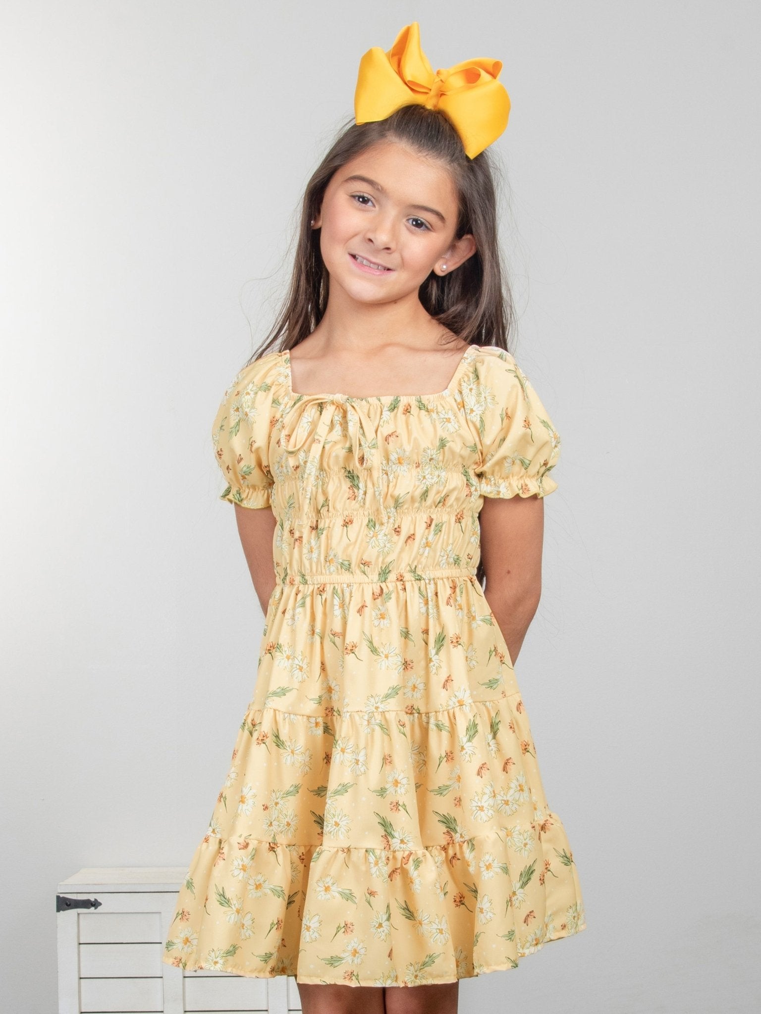 Pastel Yellow Daisy Ruffle Dress - Marie Nicole Clothing