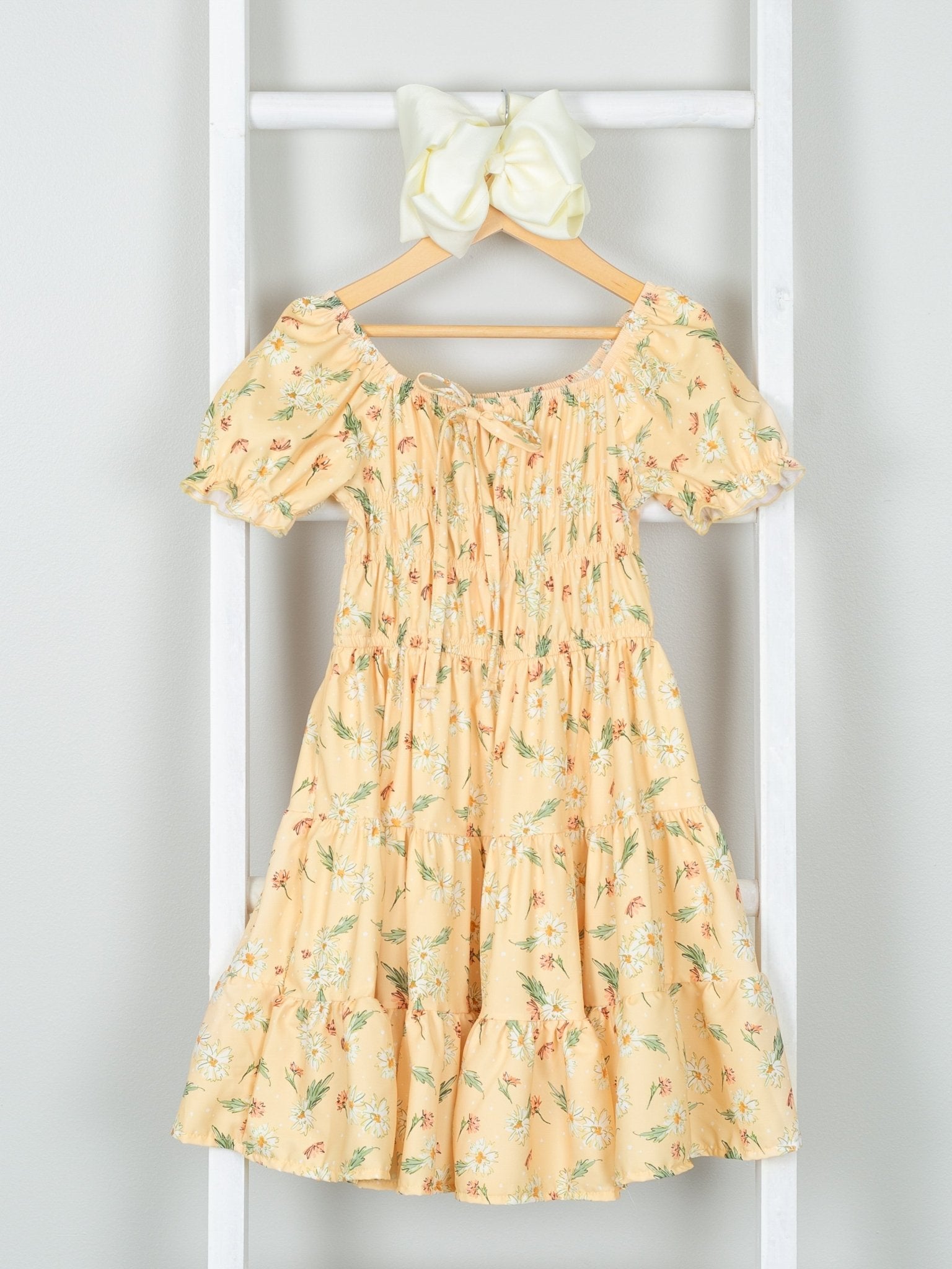 Pastel Yellow Daisy Ruffle Dress - Marie Nicole Clothing
