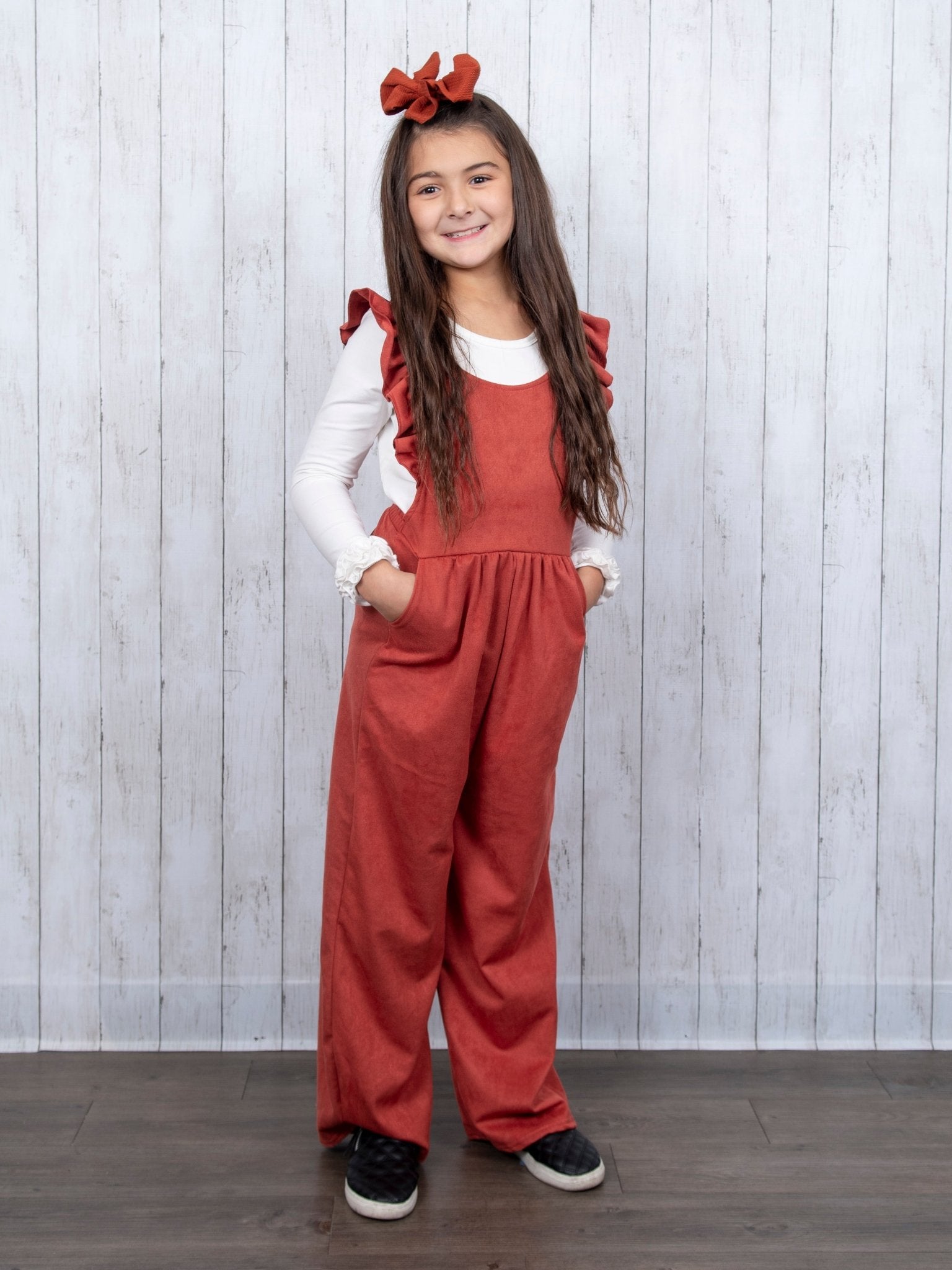 Suede Ruffle Cross Back Button Romper - Multiple Colors - Marie Nicole Clothing