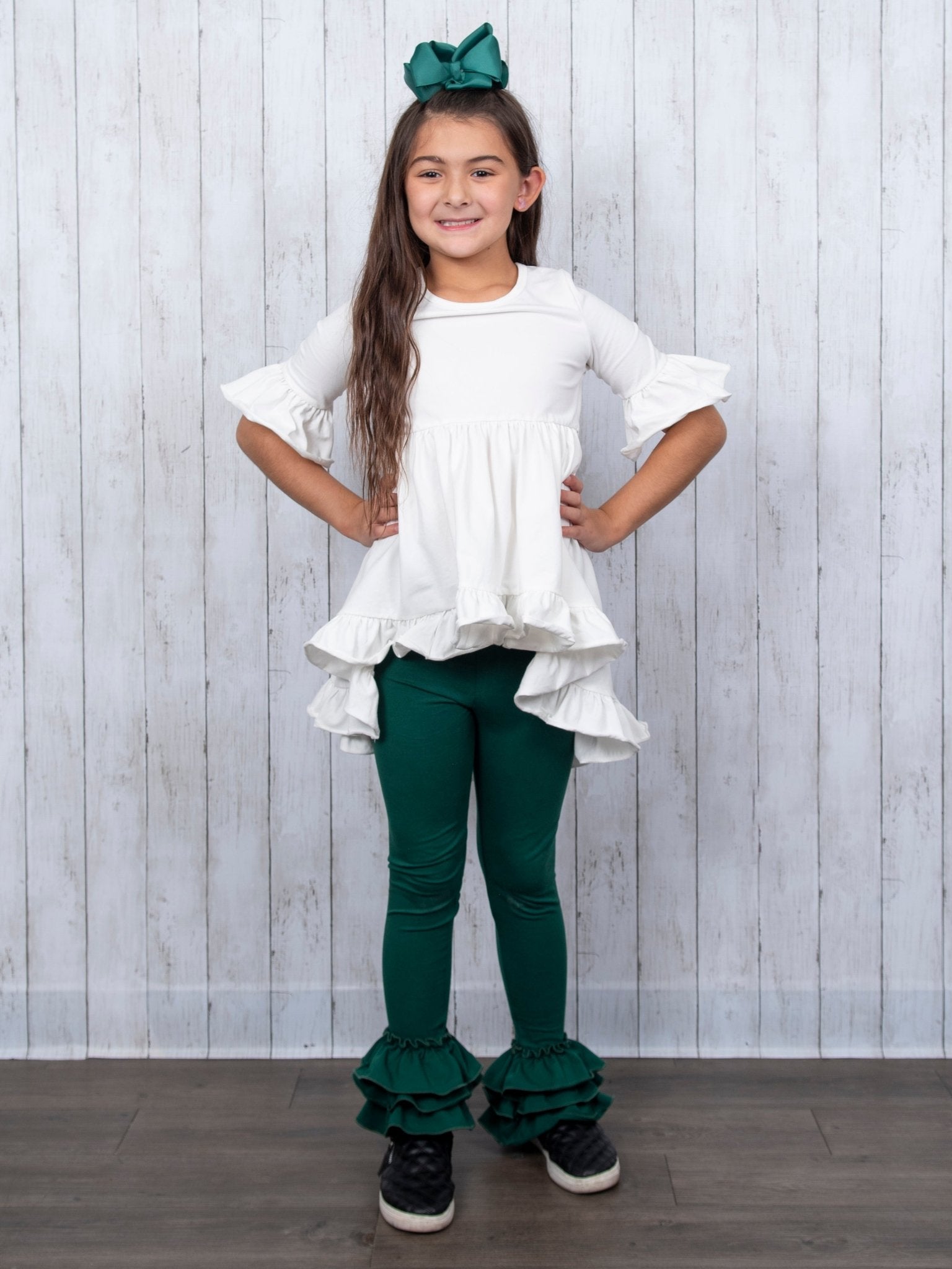 Cotton Bell Ruffle Leggings - Hunter Green - Marie Nicole Clothing