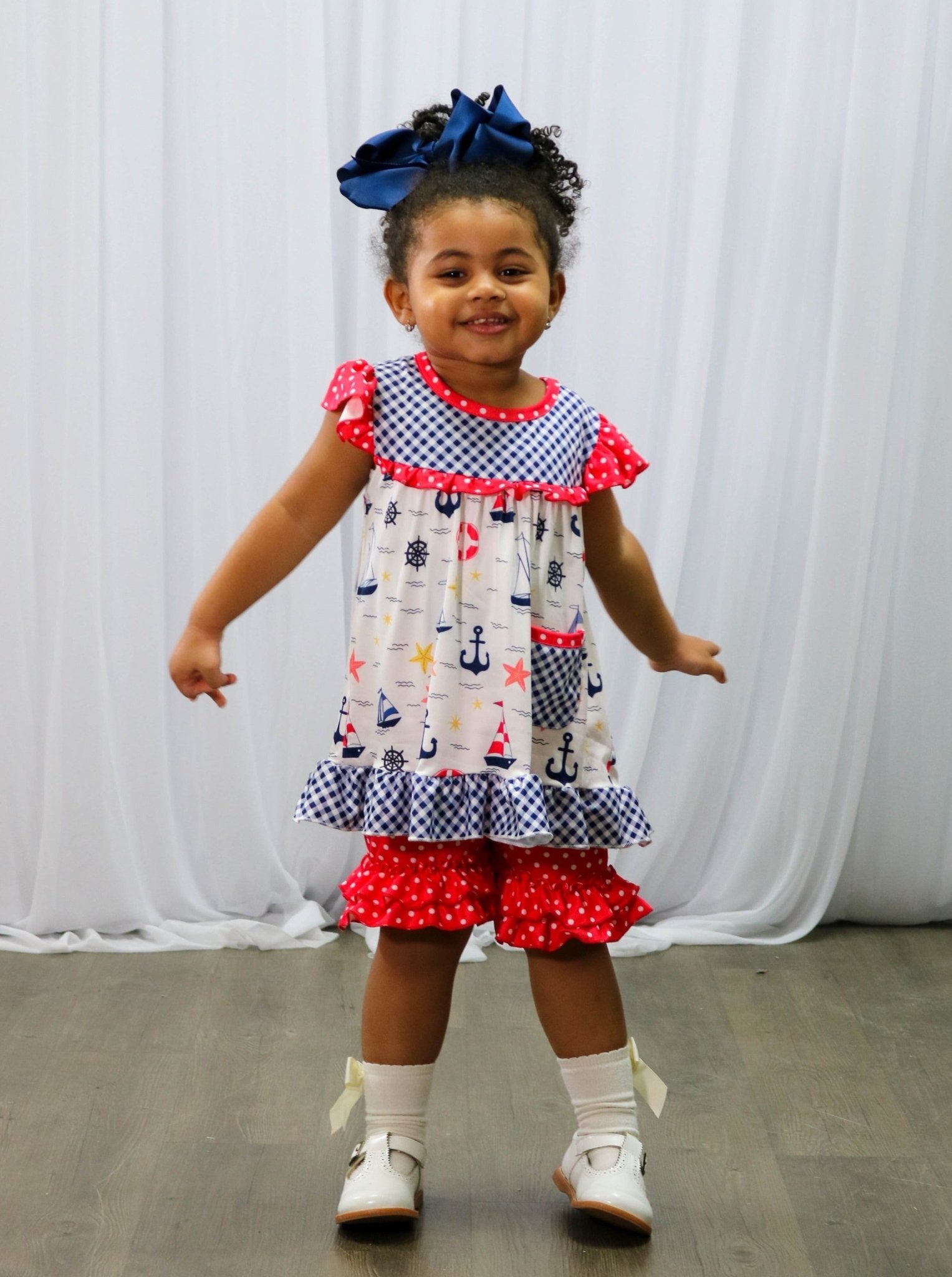 Red & Blue Nautical Ruffle Outfit - Marie Nicole Clothing