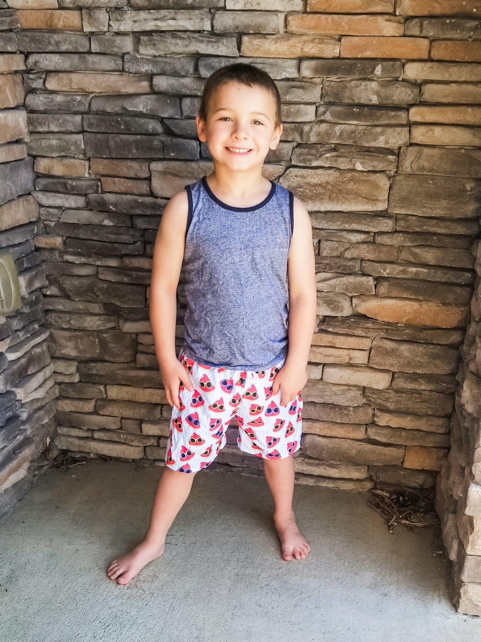 Sunny Watermelon Pinstriped Swim Trunks - Marie Nicole Clothing