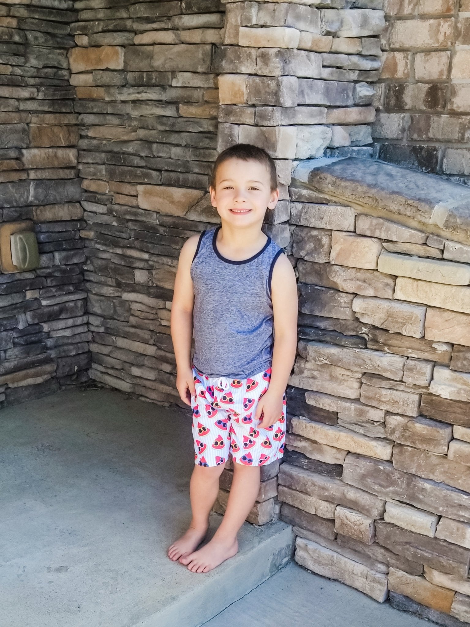 Sunny Watermelon Pinstriped Swim Trunks - Marie Nicole Clothing