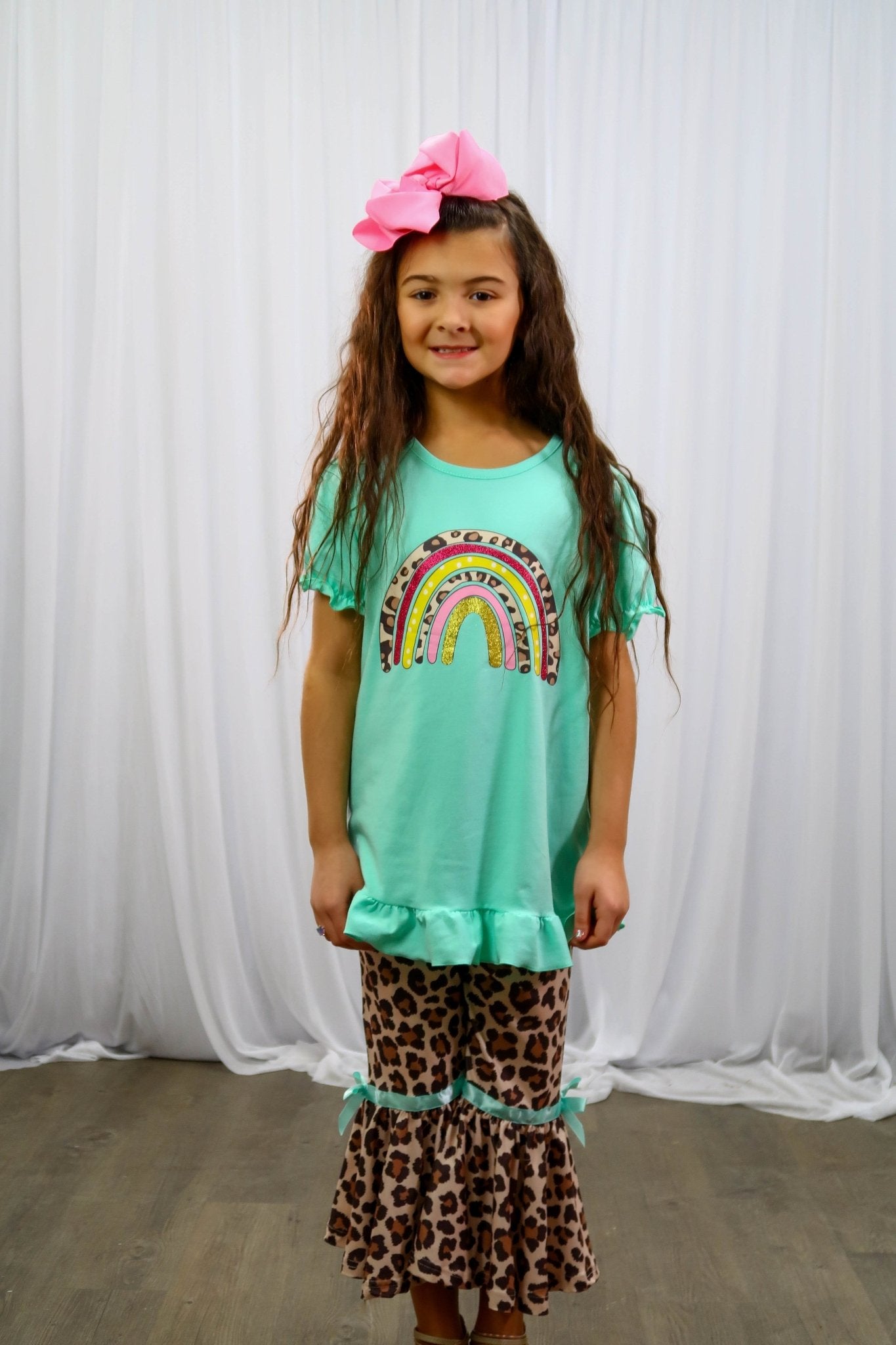 Teal & Leopard Rainbow Outfit - Marie Nicole Clothing