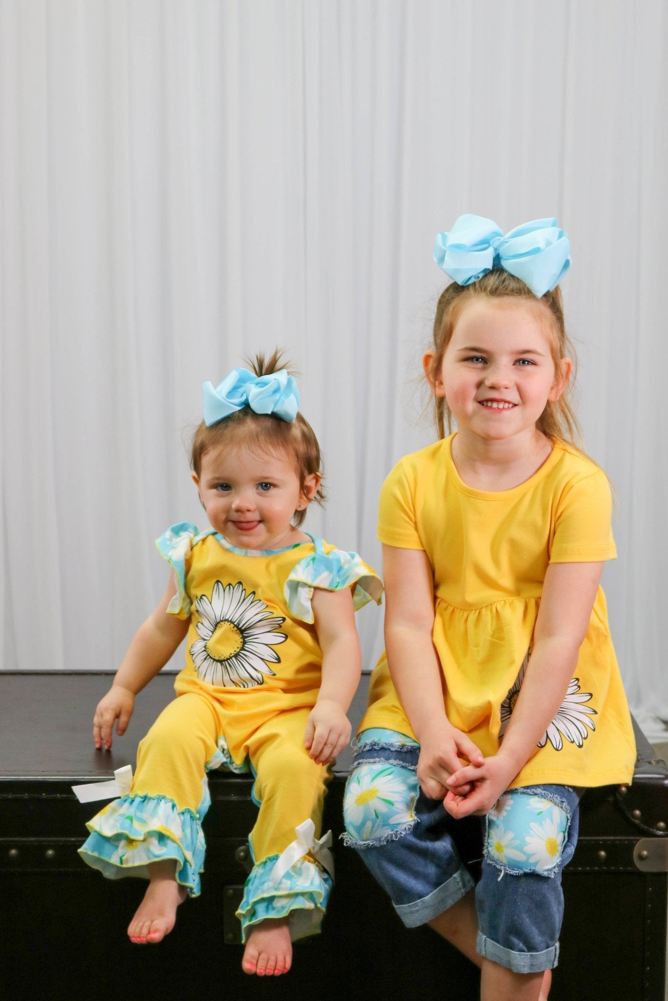 Yellow & Blue Flower Ruffle Romper - Marie Nicole Clothing