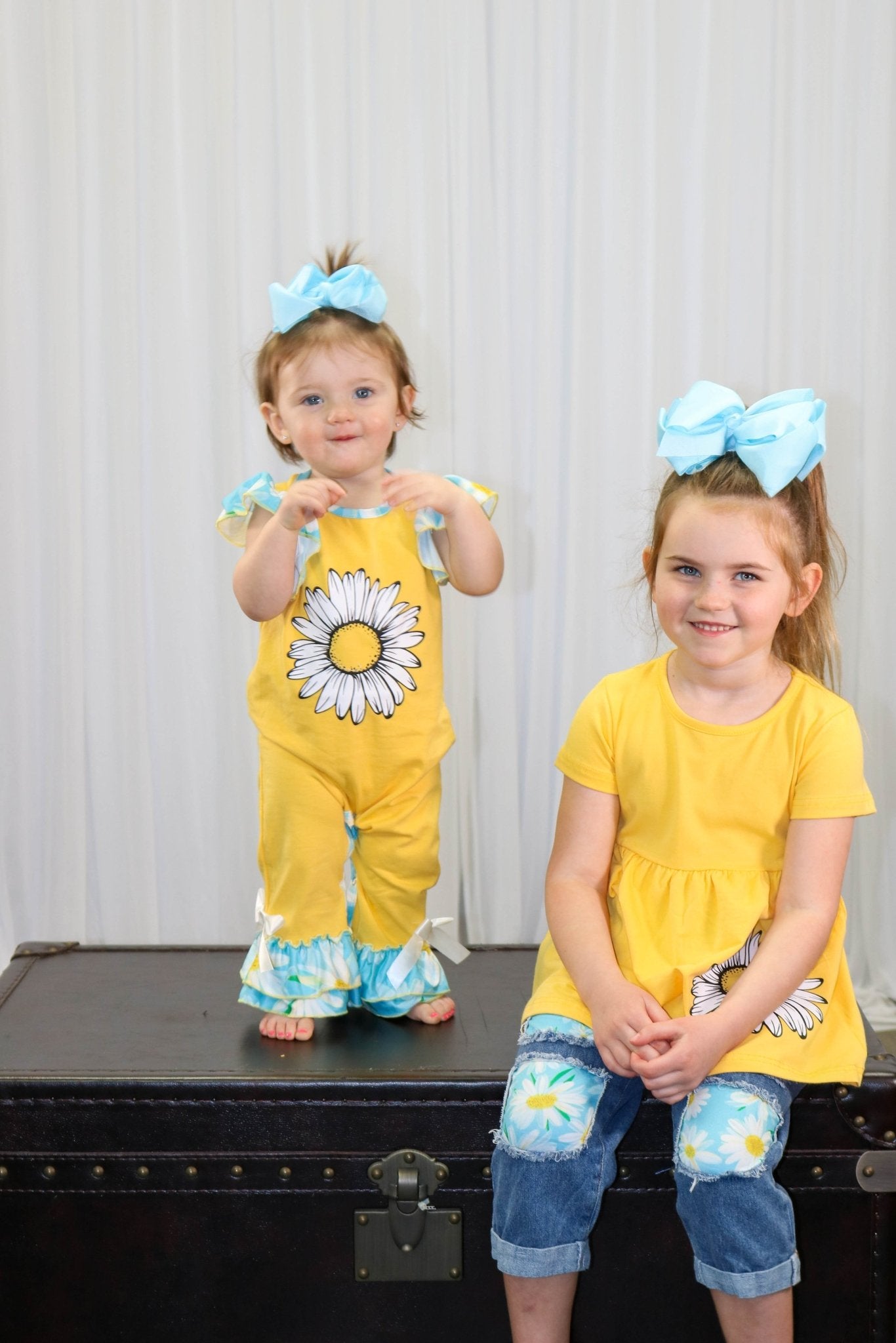Yellow & Blue Flower Ruffle Romper - Marie Nicole Clothing