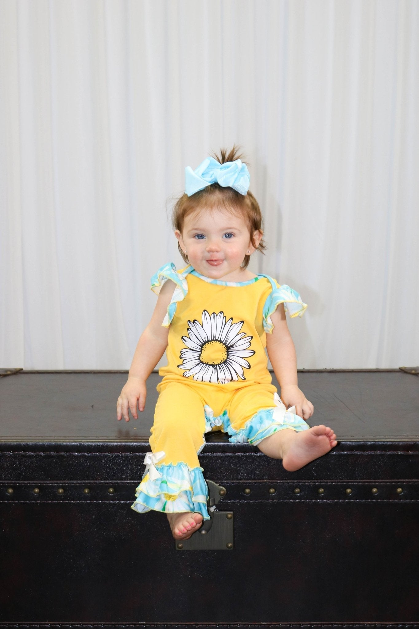 Yellow & Blue Flower Ruffle Romper - Marie Nicole Clothing
