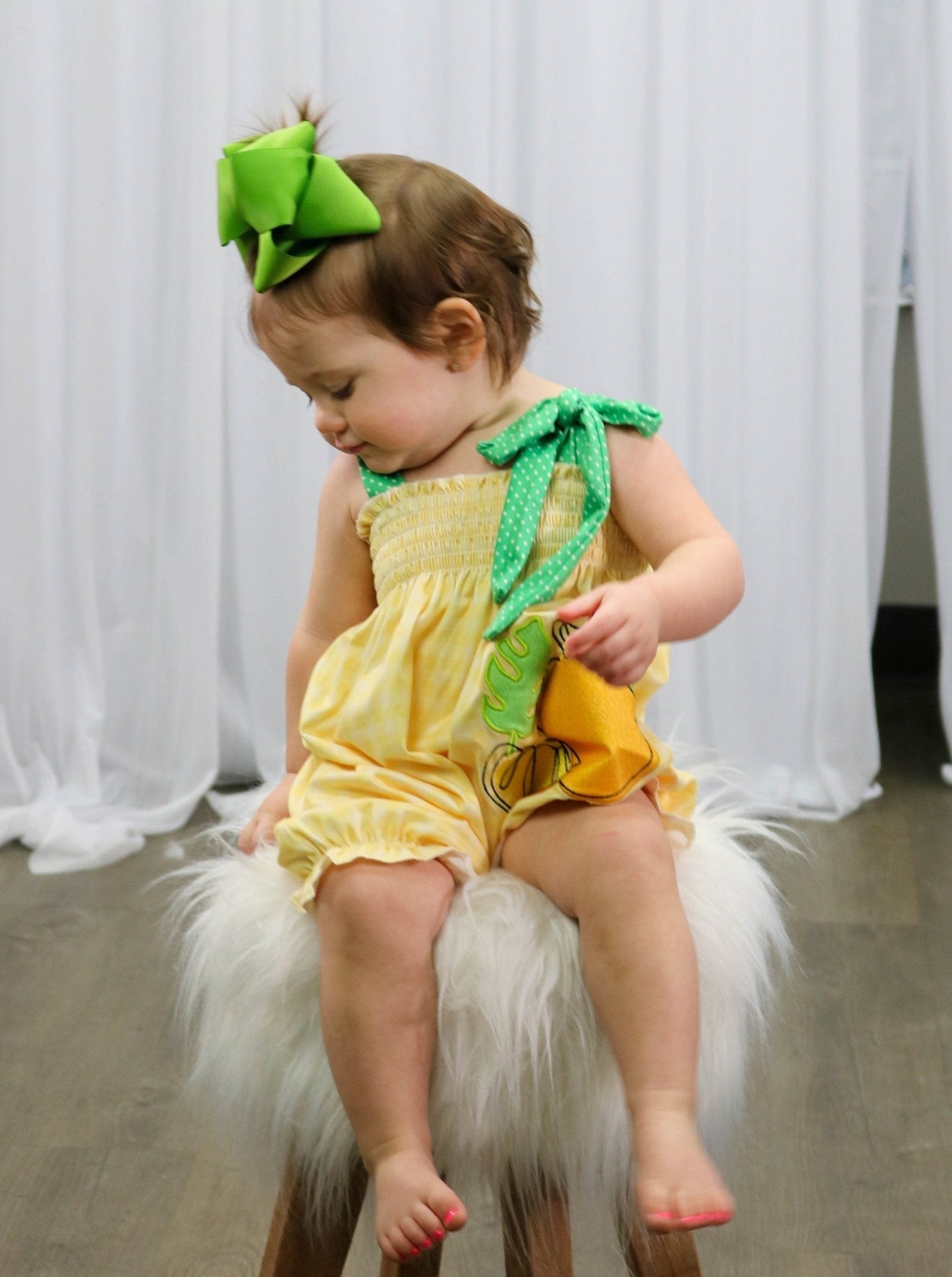 Yellow & Green Lemons Tie Romper - Marie Nicole Clothing
