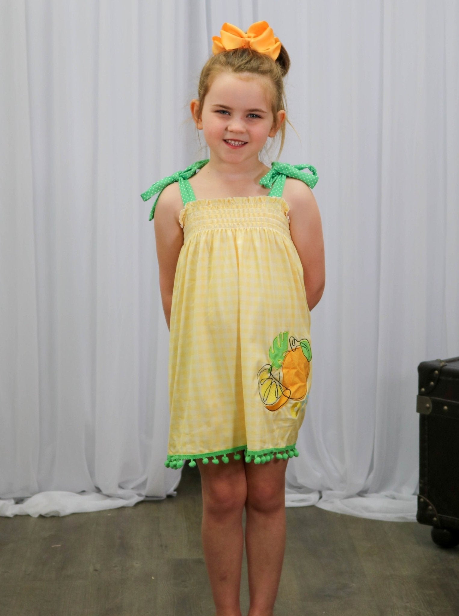 Yellow & Green Lemons Tie Dress - Marie Nicole Clothing