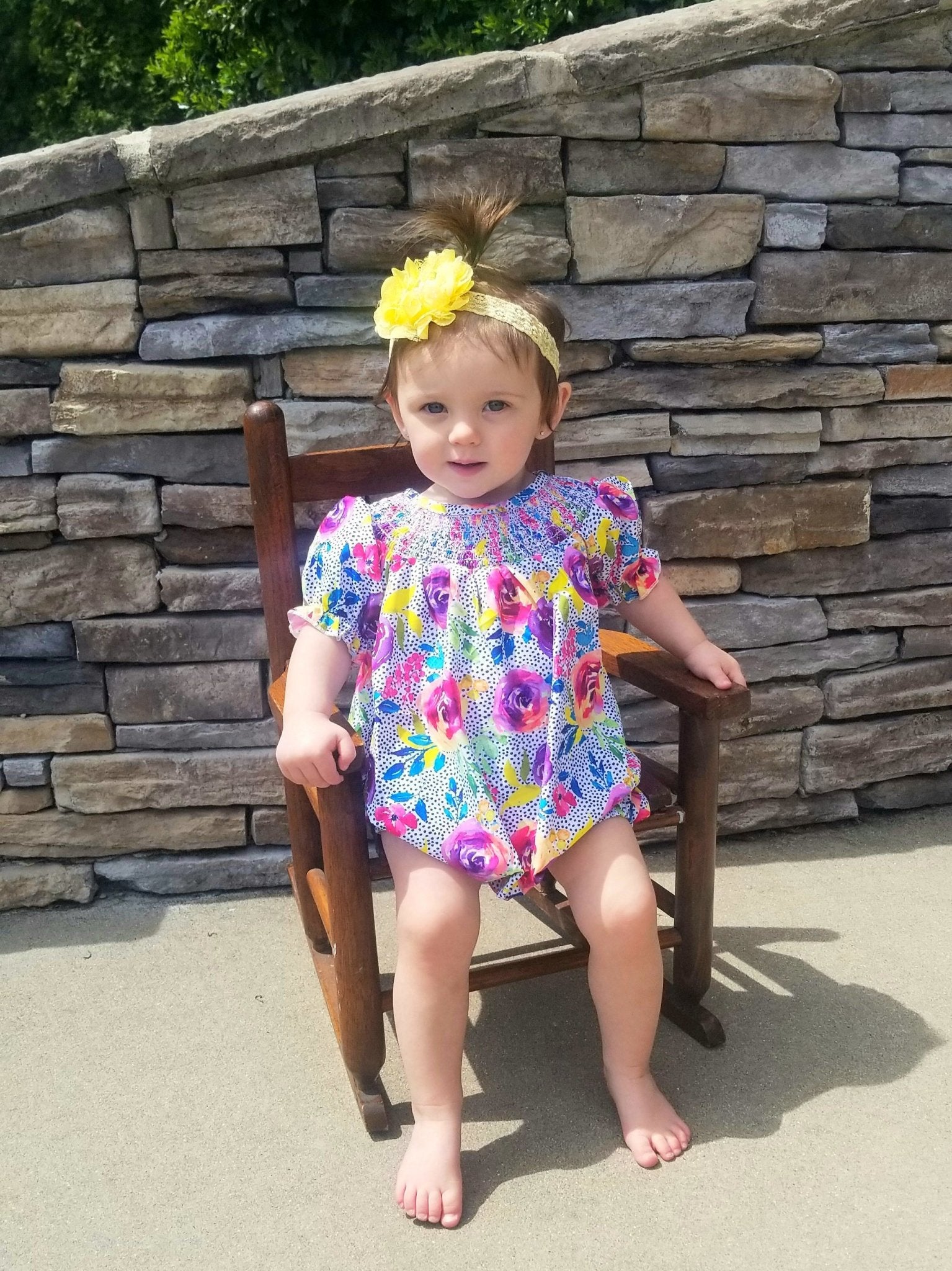 Smocked Bright Rose Bubble Romper - Marie Nicole Clothing