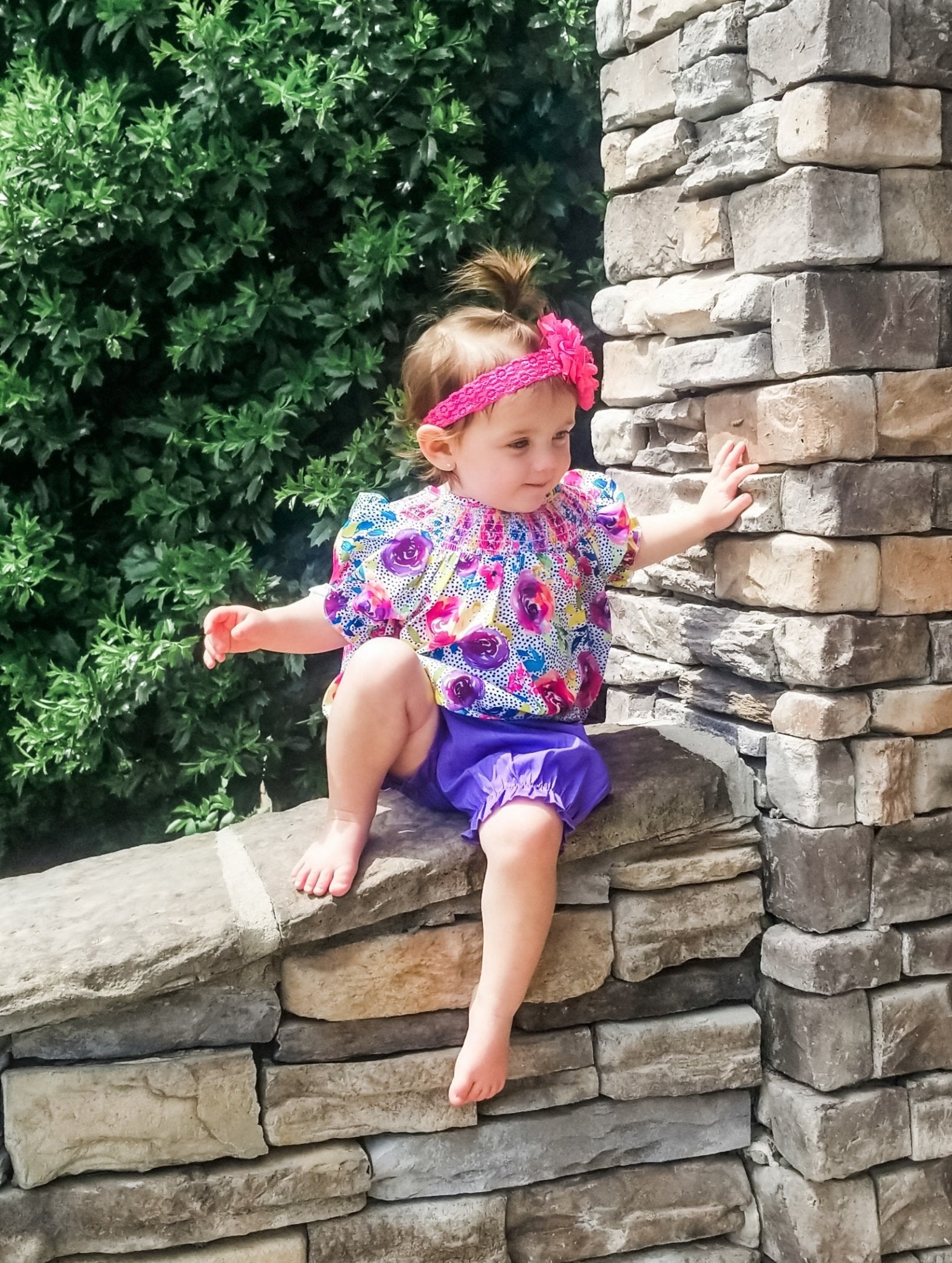 Smocked Bright Rose Top & Purple Bottoms Outfit - Marie Nicole Clothing