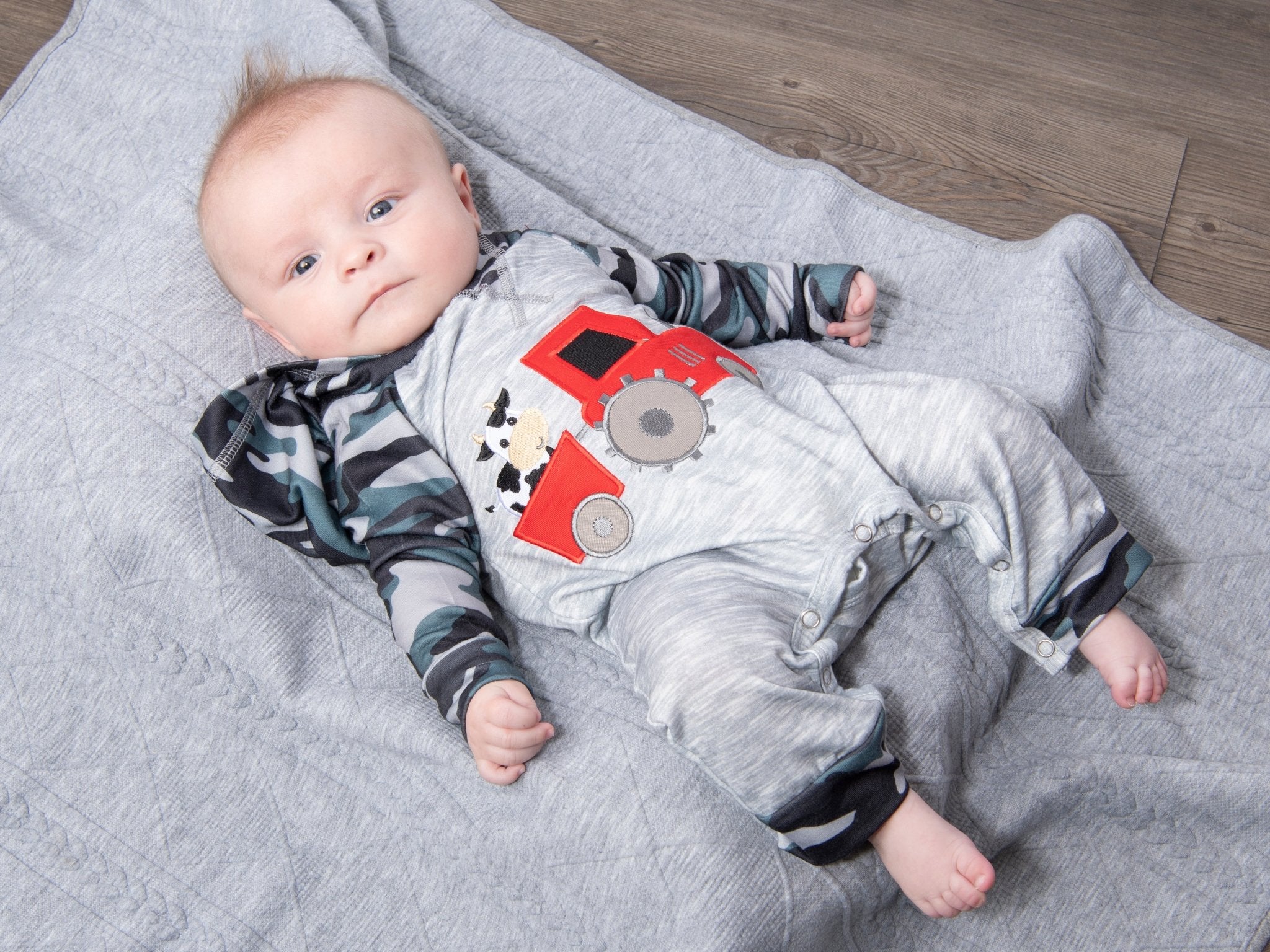 Camouflage Cow On Tractor Hoodie Romper - Marie Nicole Clothing