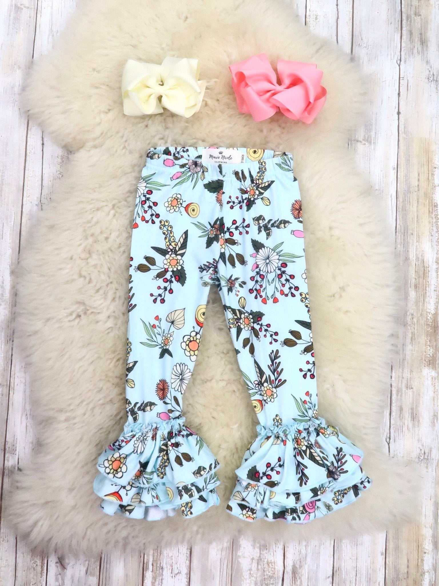Tulip Ruffle Leggings - Fall Baby BLUE Floral - Marie Nicole Clothing