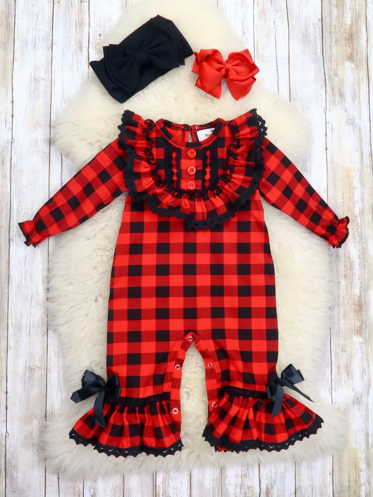 Buffalo Plaid Ruffled Romper - Marie Nicole Clothing
