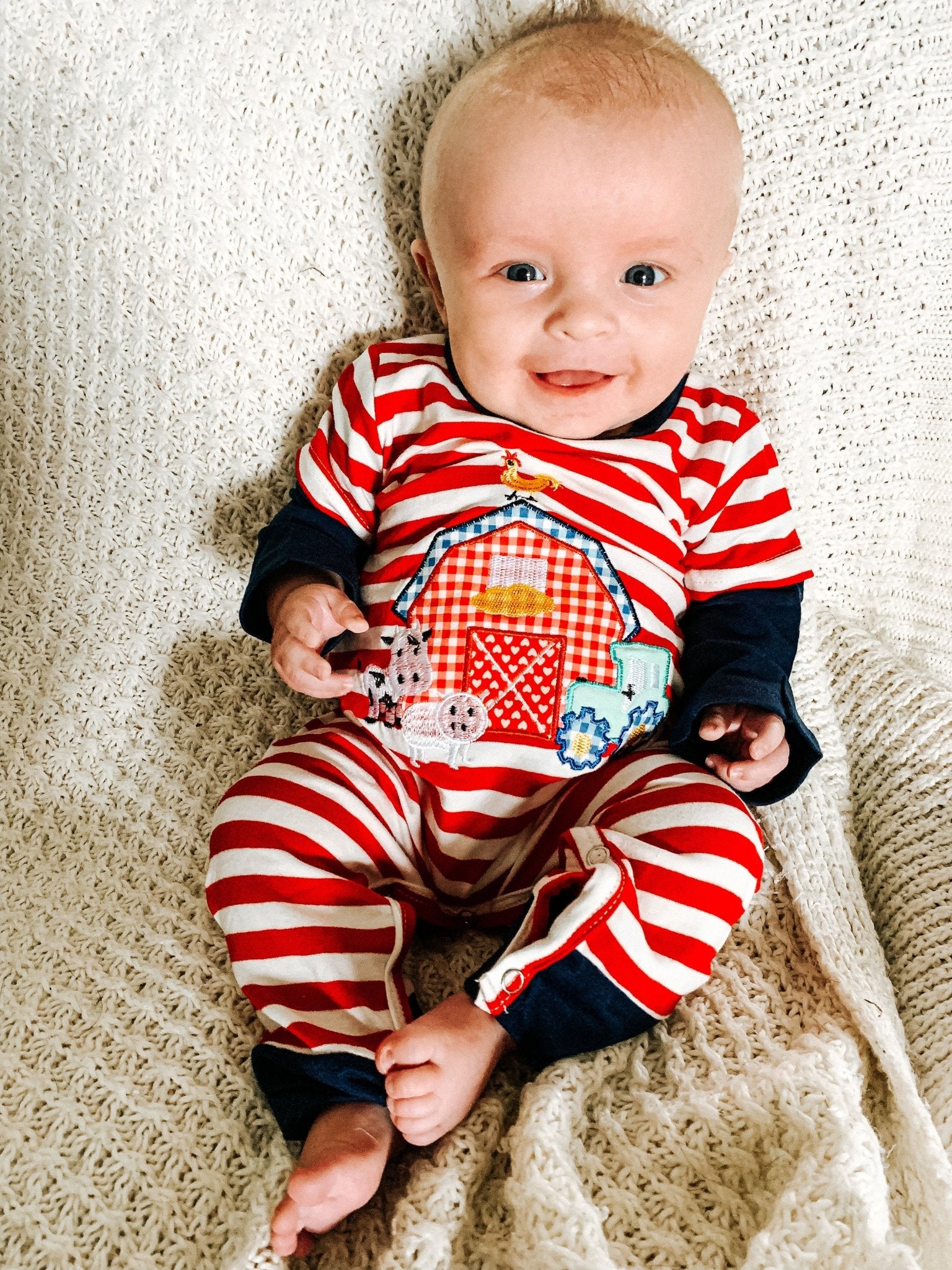 Red Striped Layered Barn Romper - Marie Nicole Clothing