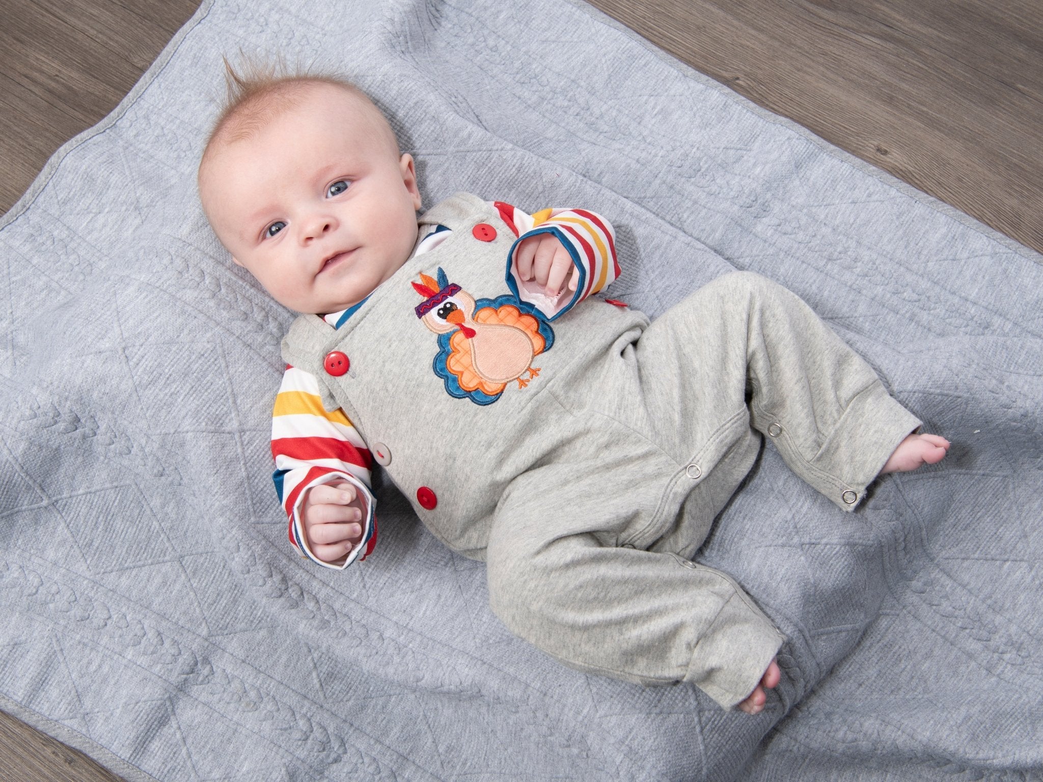 Striped Onesie & Turkey Overall Set - Marie Nicole Clothing