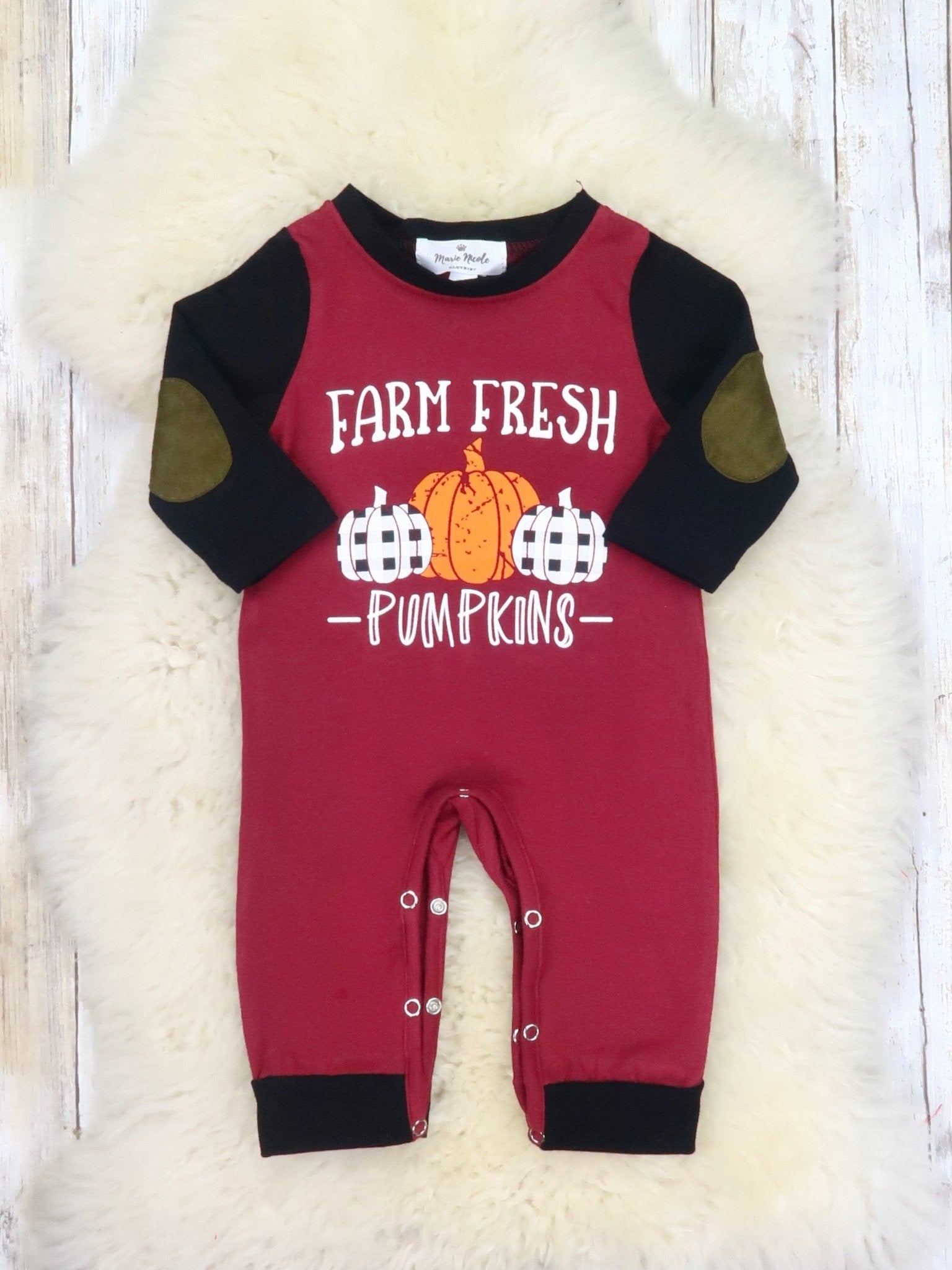 Farm Fresh Pumpkins Burgundy Romper - Marie Nicole Clothing
