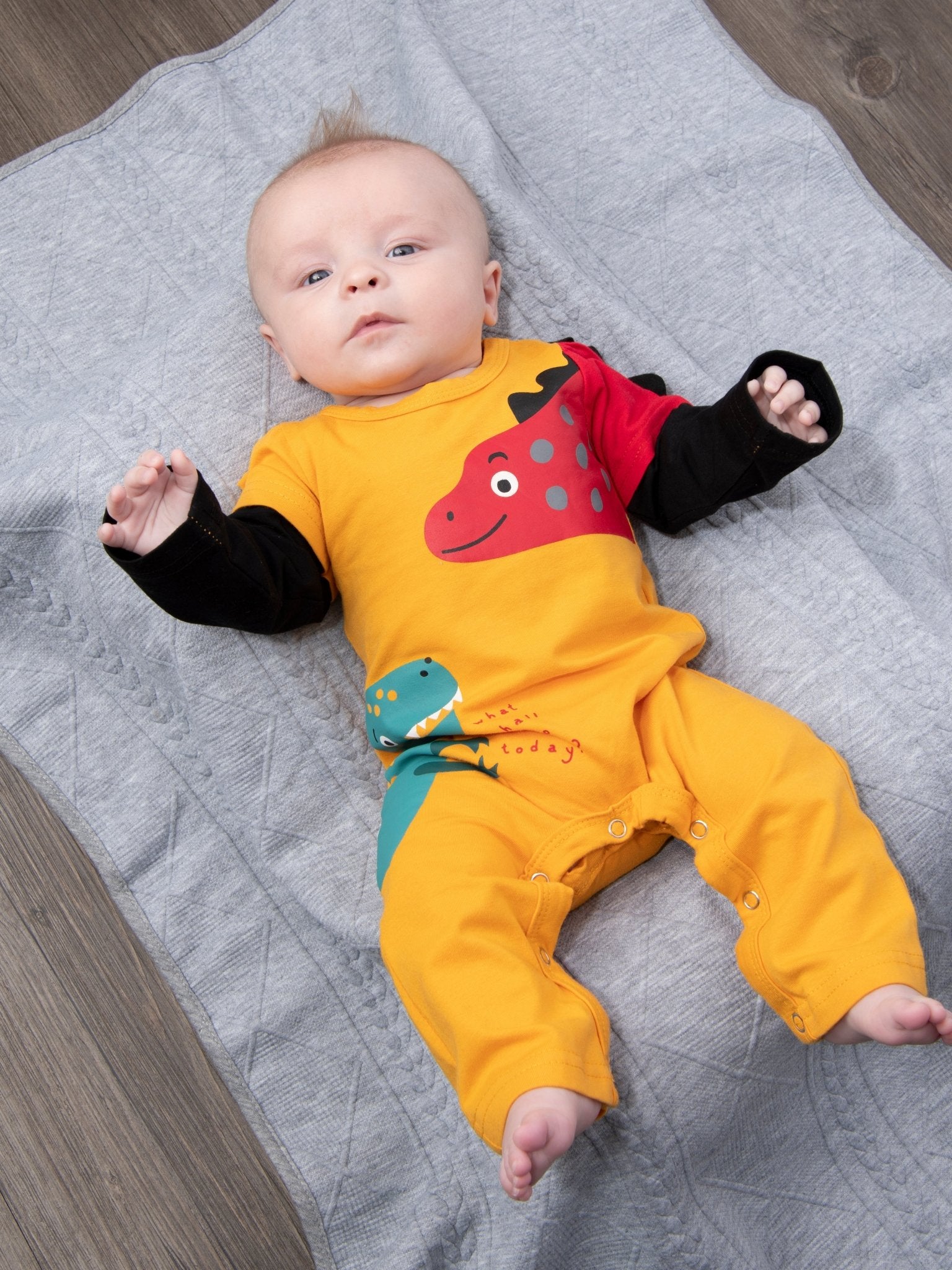 Mustard Dinosaur Layered Romper - Marie Nicole Clothing