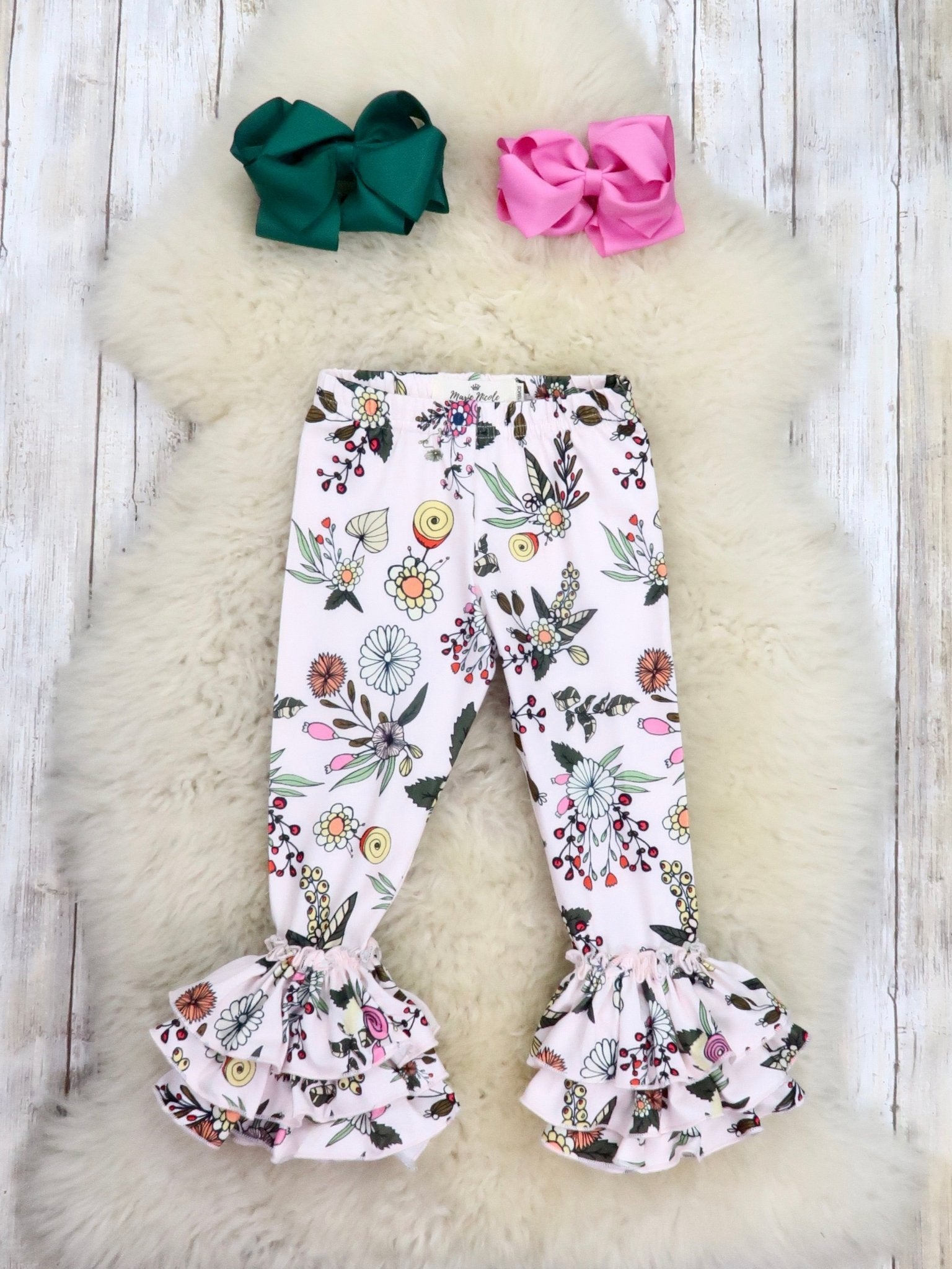 Tulip Ruffle Leggings - Fall Baby PINK Floral - Marie Nicole Clothing