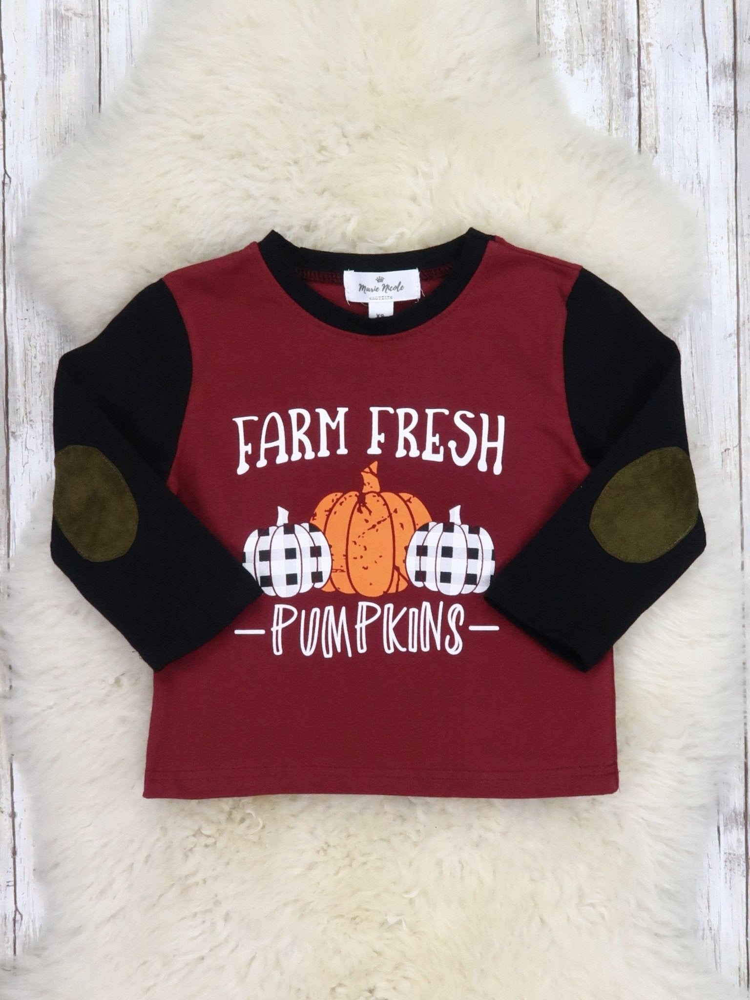 Burgundy / Black Farm Fresh Pumpkins Shirt - Marie Nicole Clothing