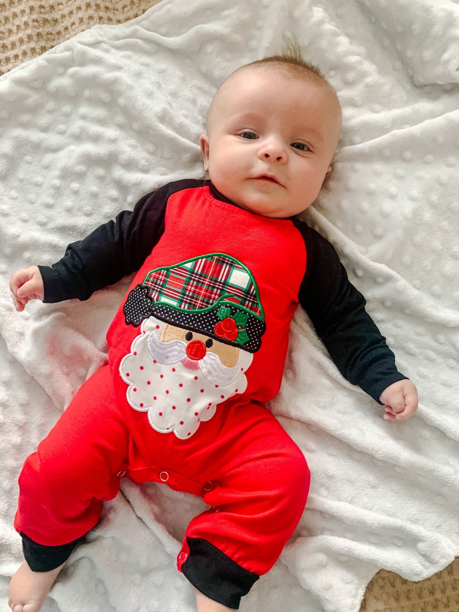 Red Santa Raglan Romper - Marie Nicole Clothing