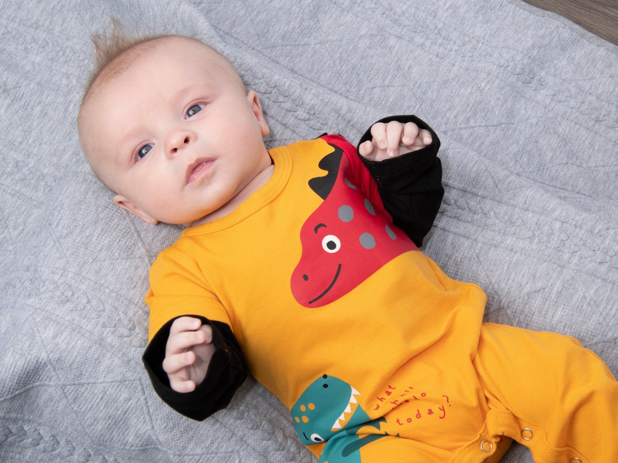 Mustard Dinosaur Layered Romper - Marie Nicole Clothing
