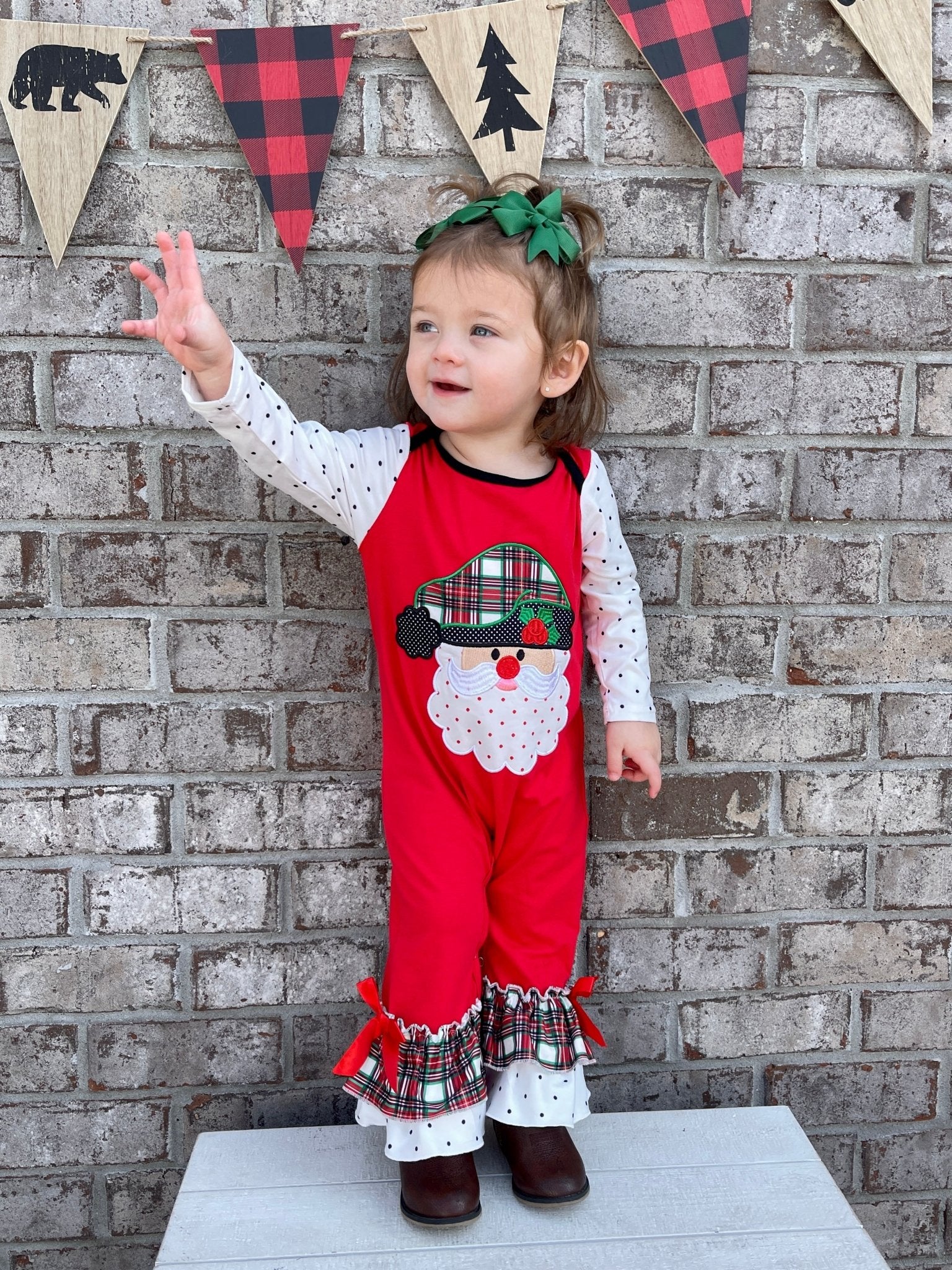 Red Santa Raglan Ruffle Romper - Marie Nicole Clothing