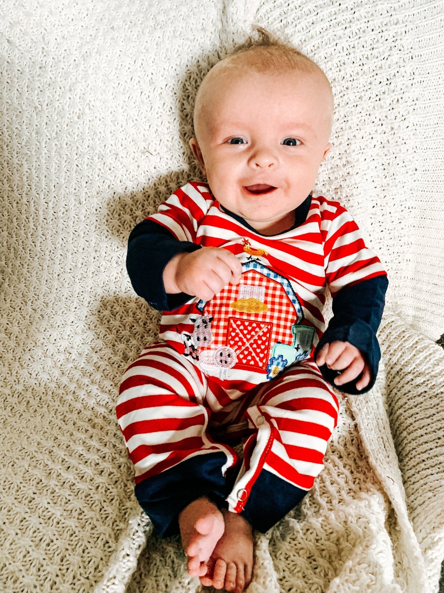 Red Striped Layered Barn Romper - Marie Nicole Clothing