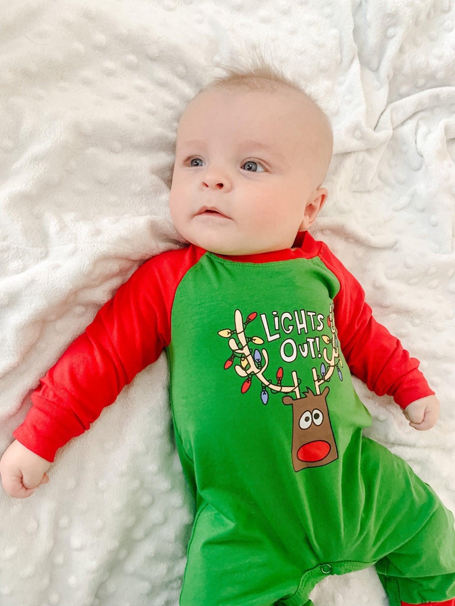 "Lights Out" Reindeer Raglan Romper - Marie Nicole Clothing