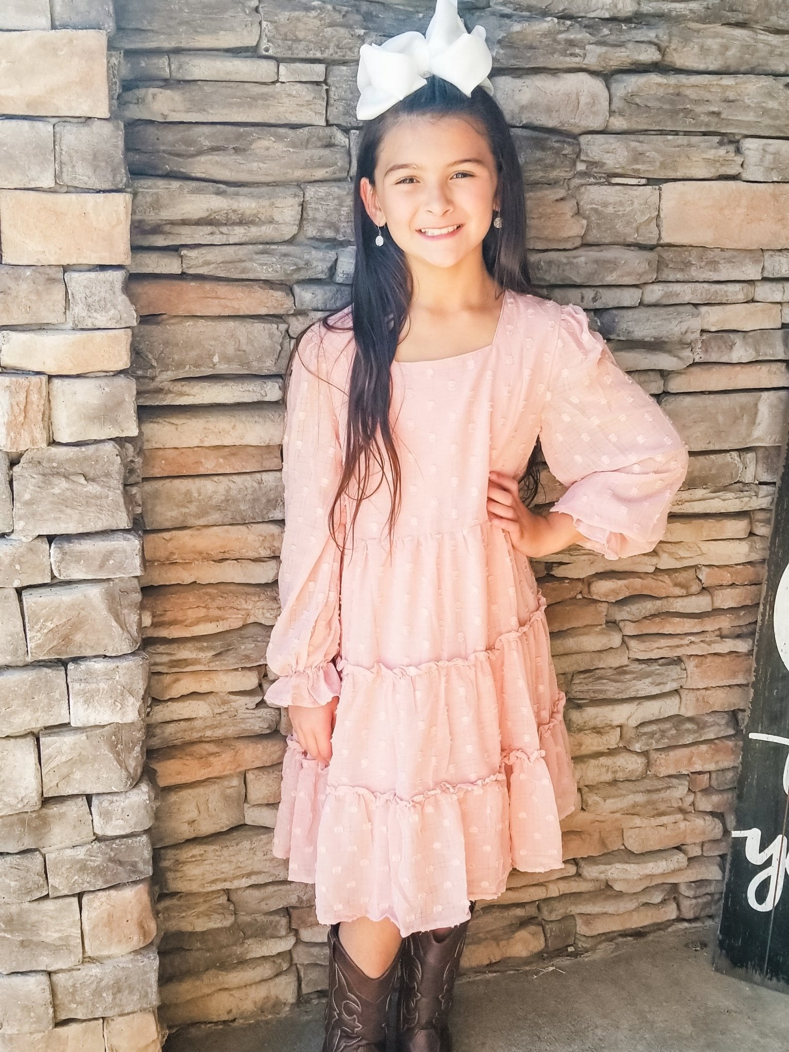 Peach Swiss Dot Tiered Dress - Marie Nicole Clothing