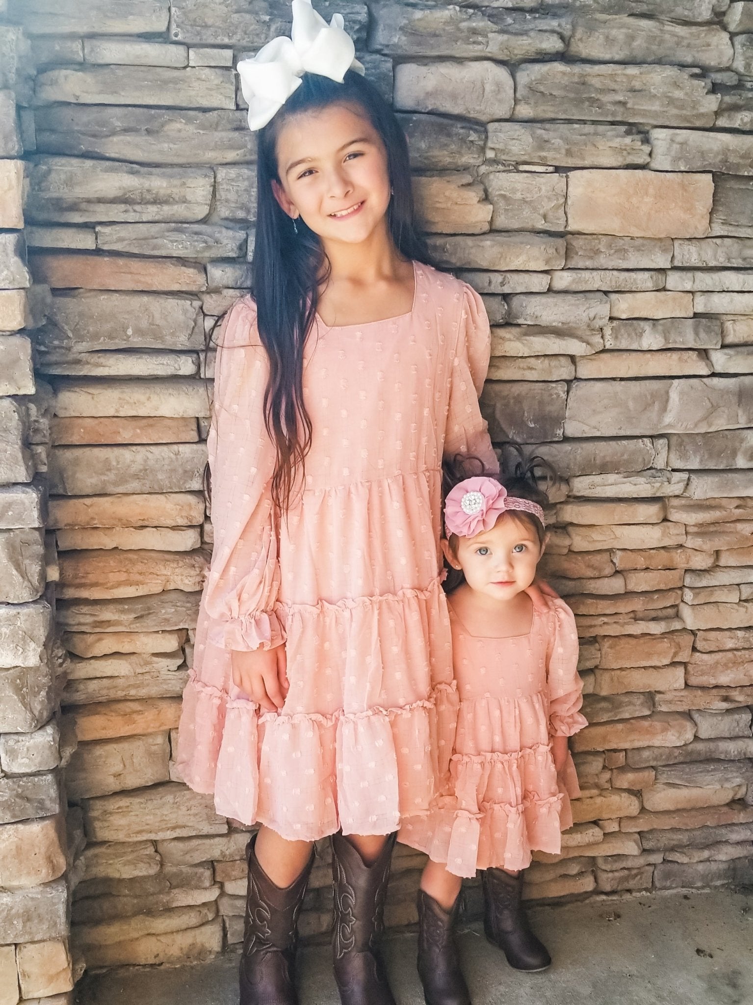 Peach Swiss Dot Tiered Dress - Marie Nicole Clothing
