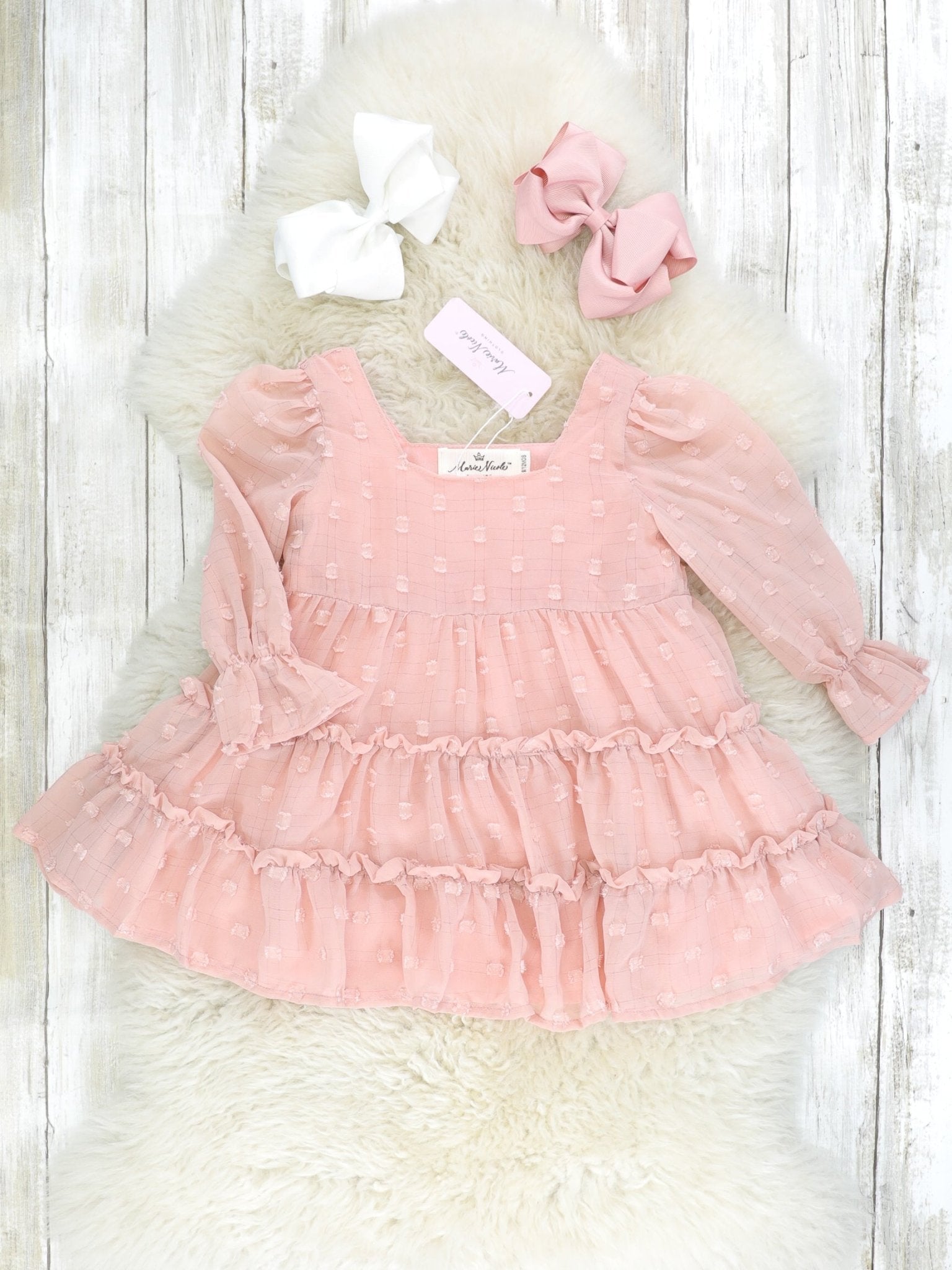 Peach Swiss Dot Tiered Dress - Marie Nicole Clothing