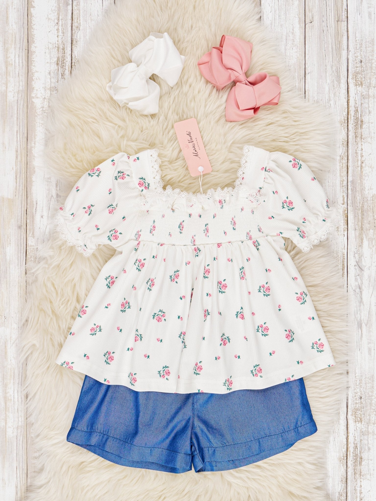 Ivory Floral Ruffle Outfit - Marie Nicole Clothing