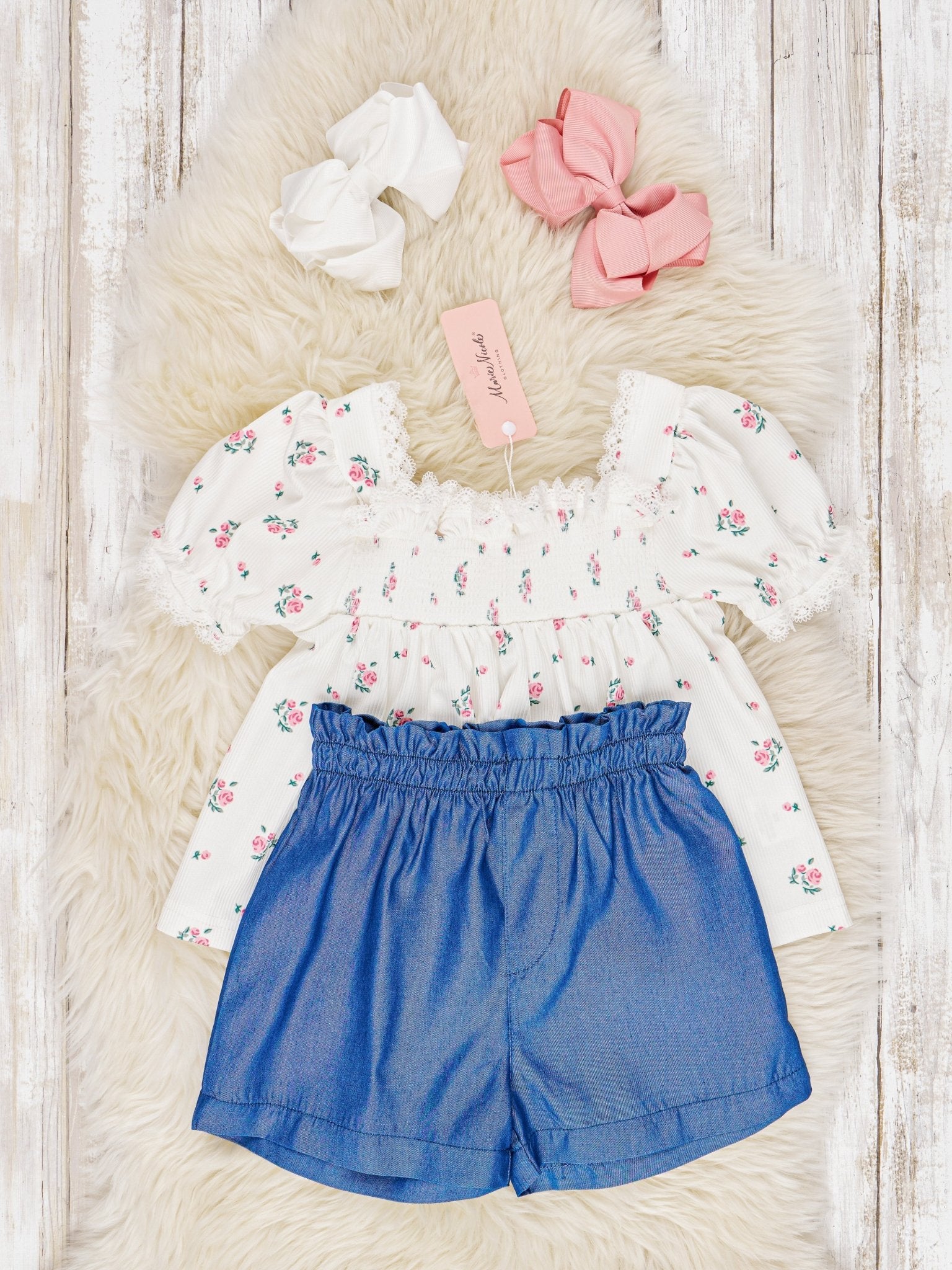 Ivory Floral Ruffle Outfit - Marie Nicole Clothing