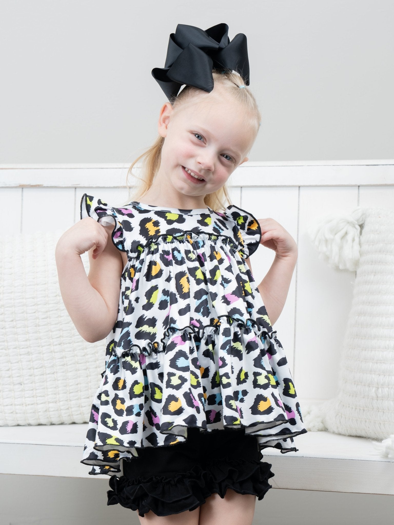 Cotton Ruffle Hem Shorts - Black - Marie Nicole Clothing