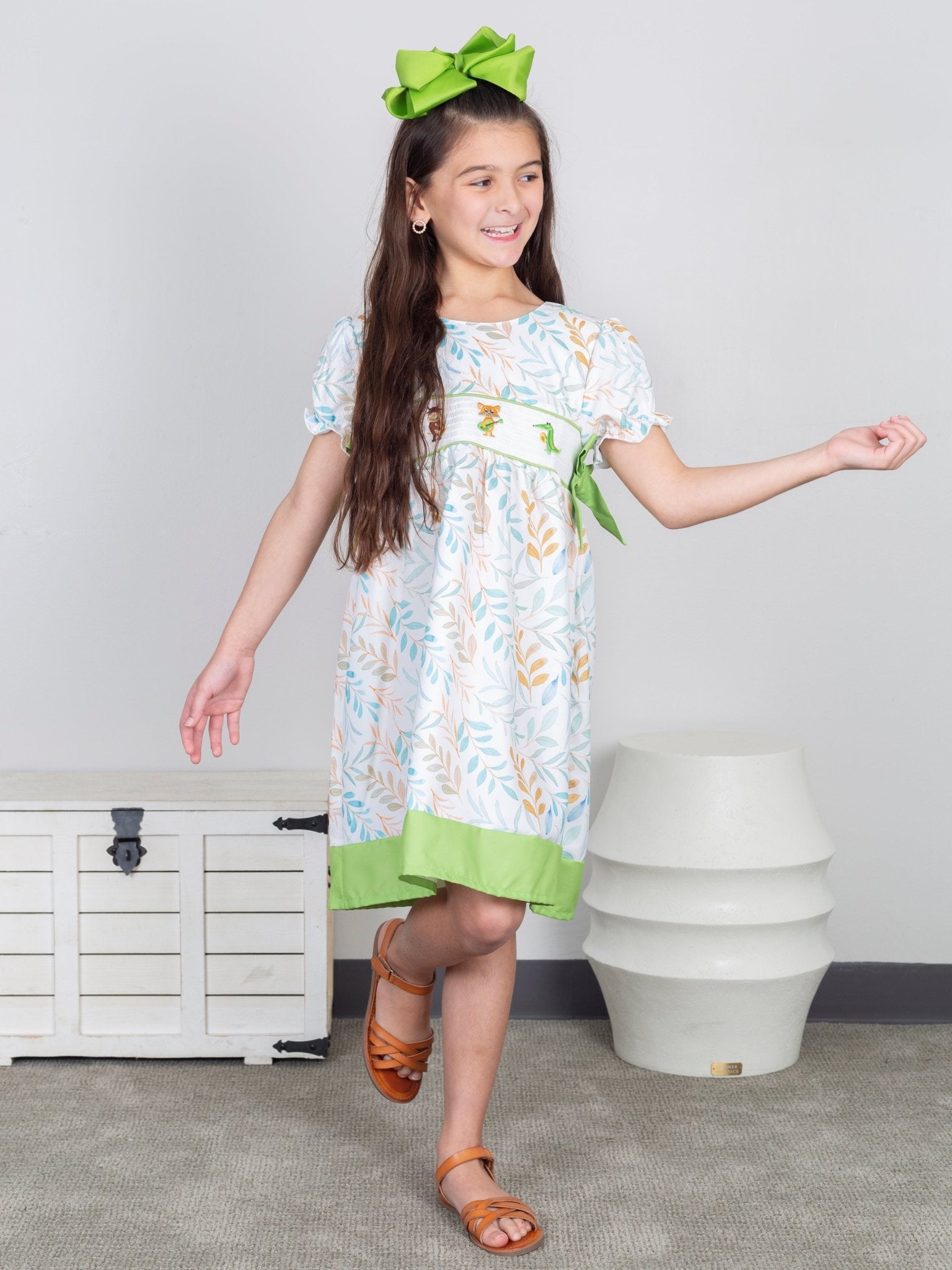 Jazzy Zoo Friends Smocked Bow Dress - Marie Nicole Clothing