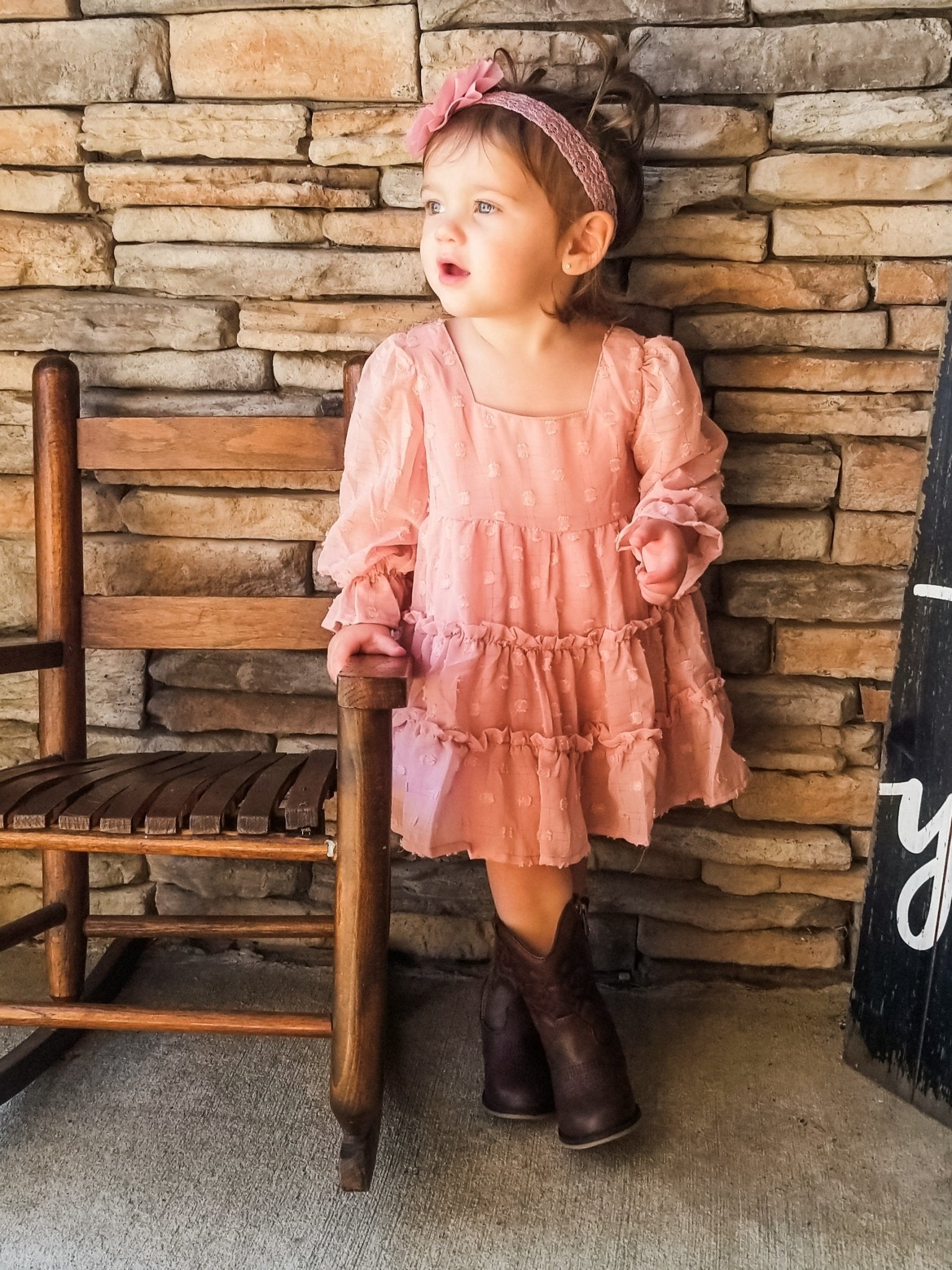 Peach Swiss Dot Tiered Dress - Marie Nicole Clothing