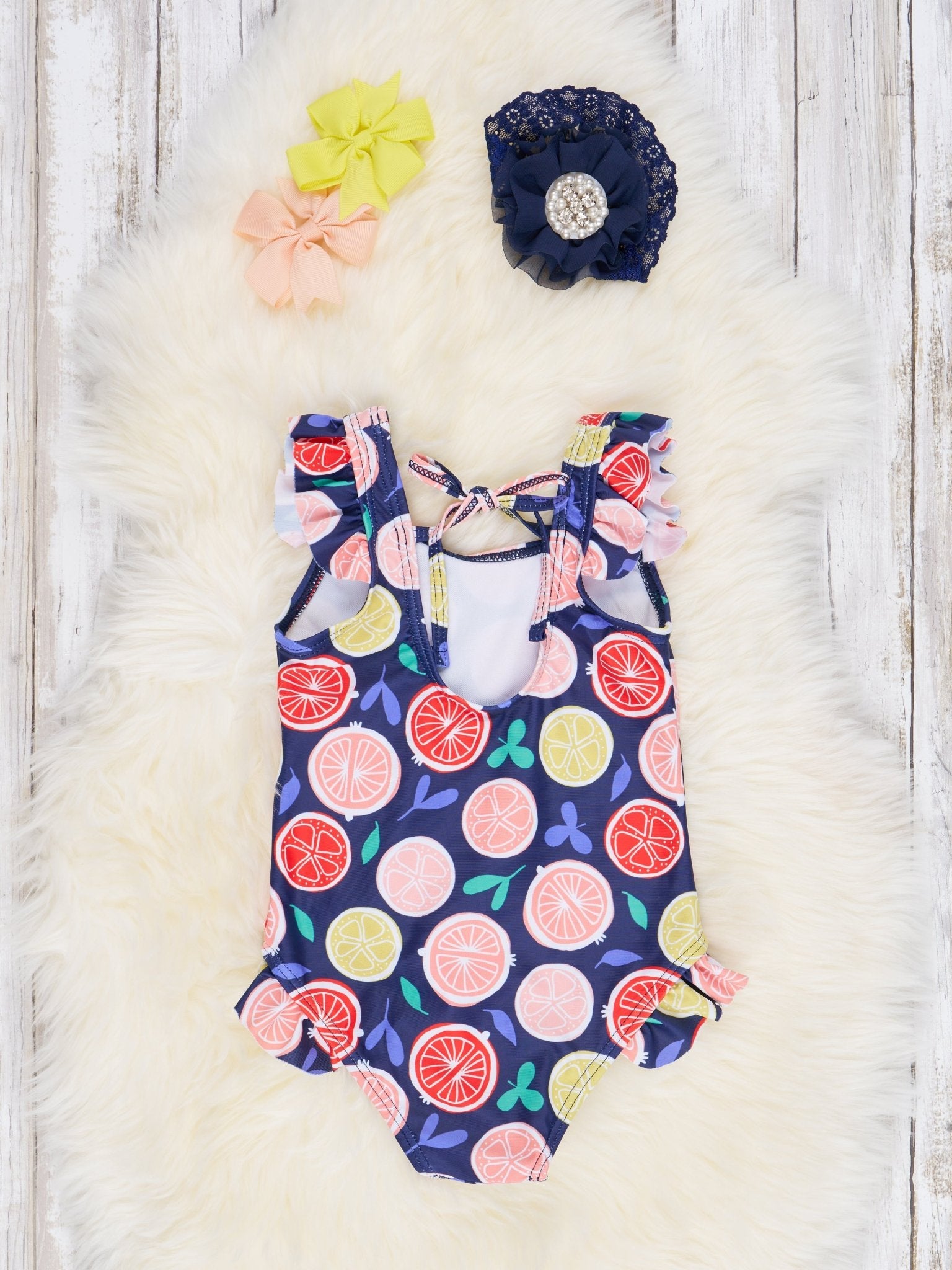 Citrus Ruffle Navy One - Piece Swimsuit - Marie Nicole Clothing
