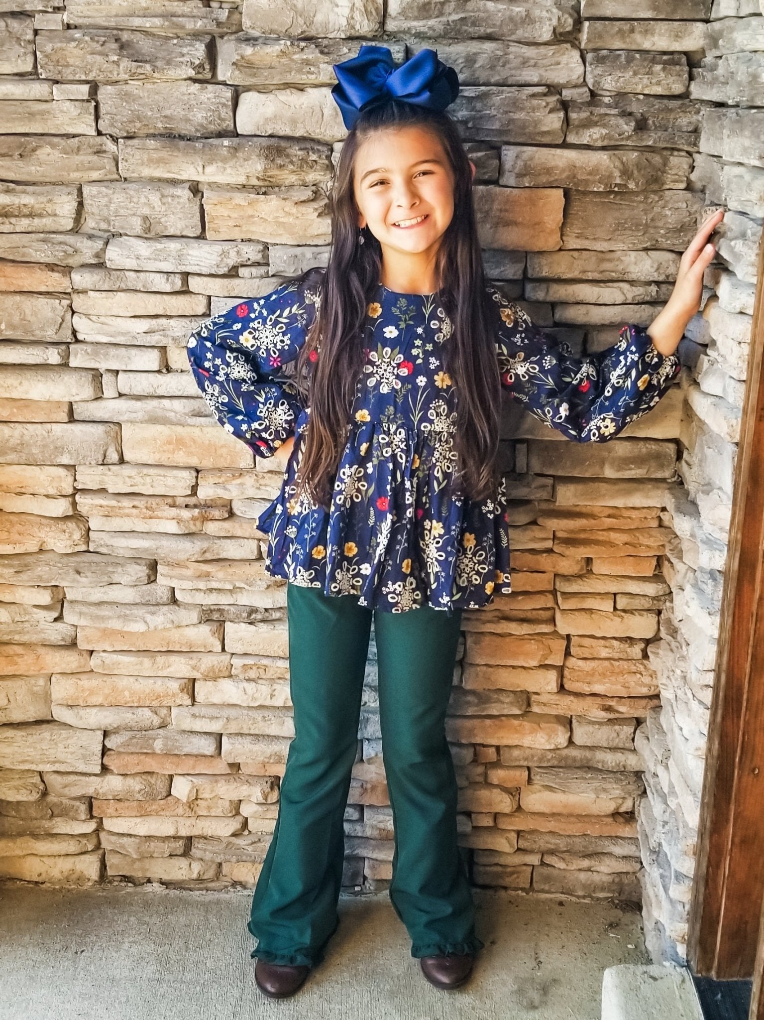 Indigo Blue Mixed Floral Peplum Top - Marie Nicole Clothing