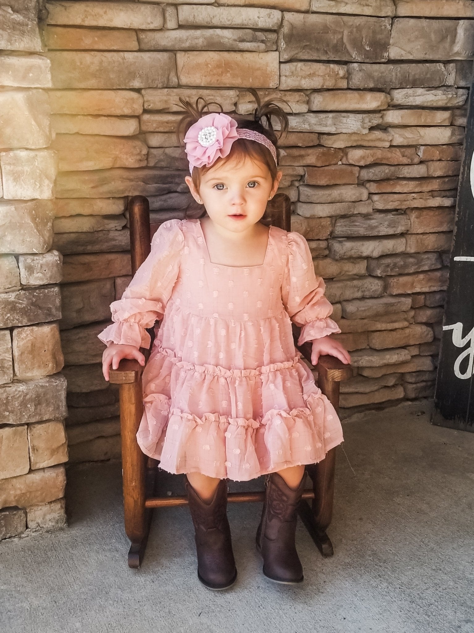 Peach Swiss Dot Tiered Dress - Marie Nicole Clothing
