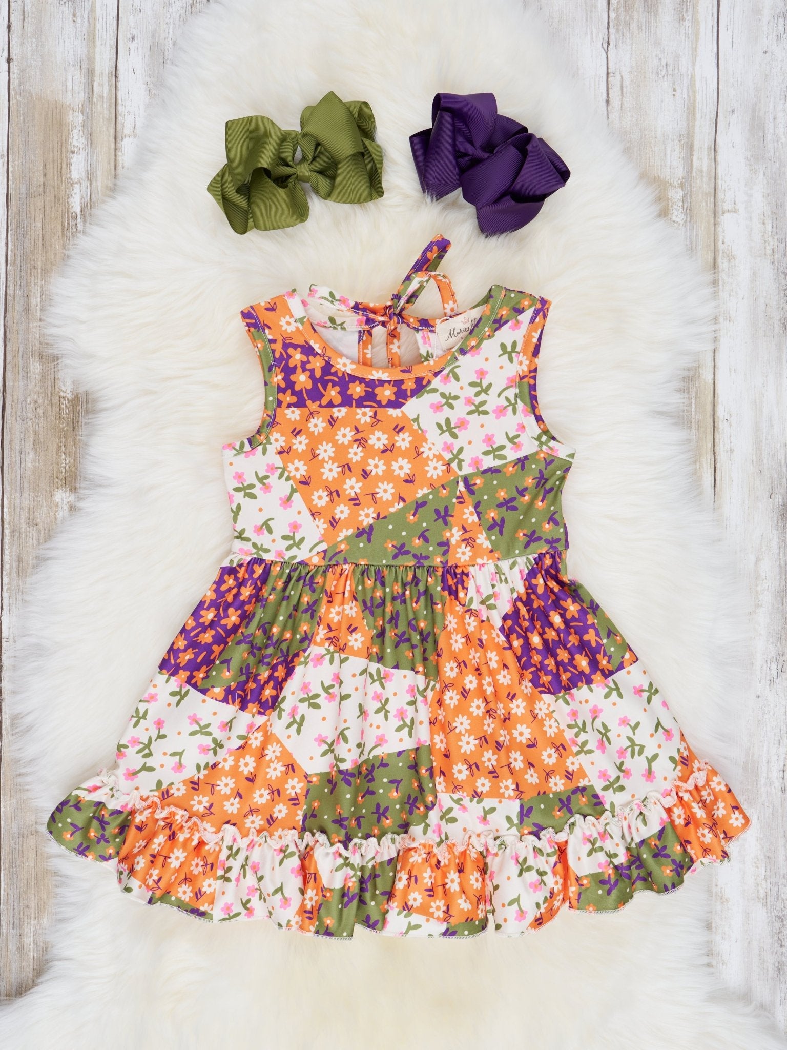 Geometric Floral Ruffle Dress - Marie Nicole Clothing